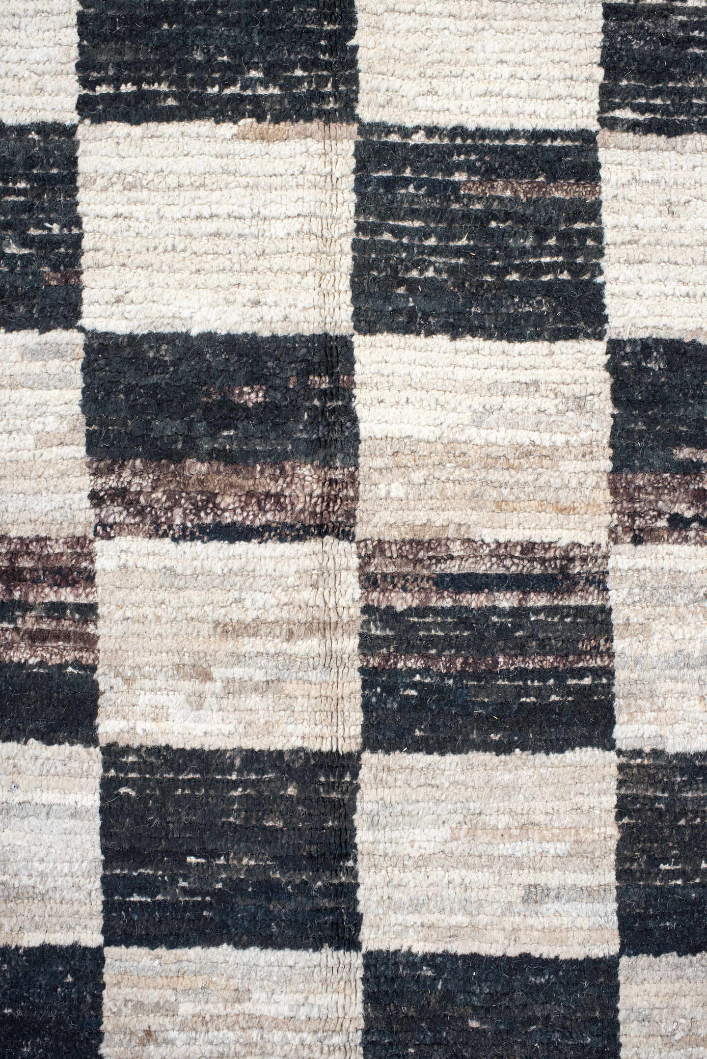 11' x 12' one-of-a-kind handmade vintage Tulu oversize rug. Color palette: ivory, charcoal, taupe, brown, gray, black, beige