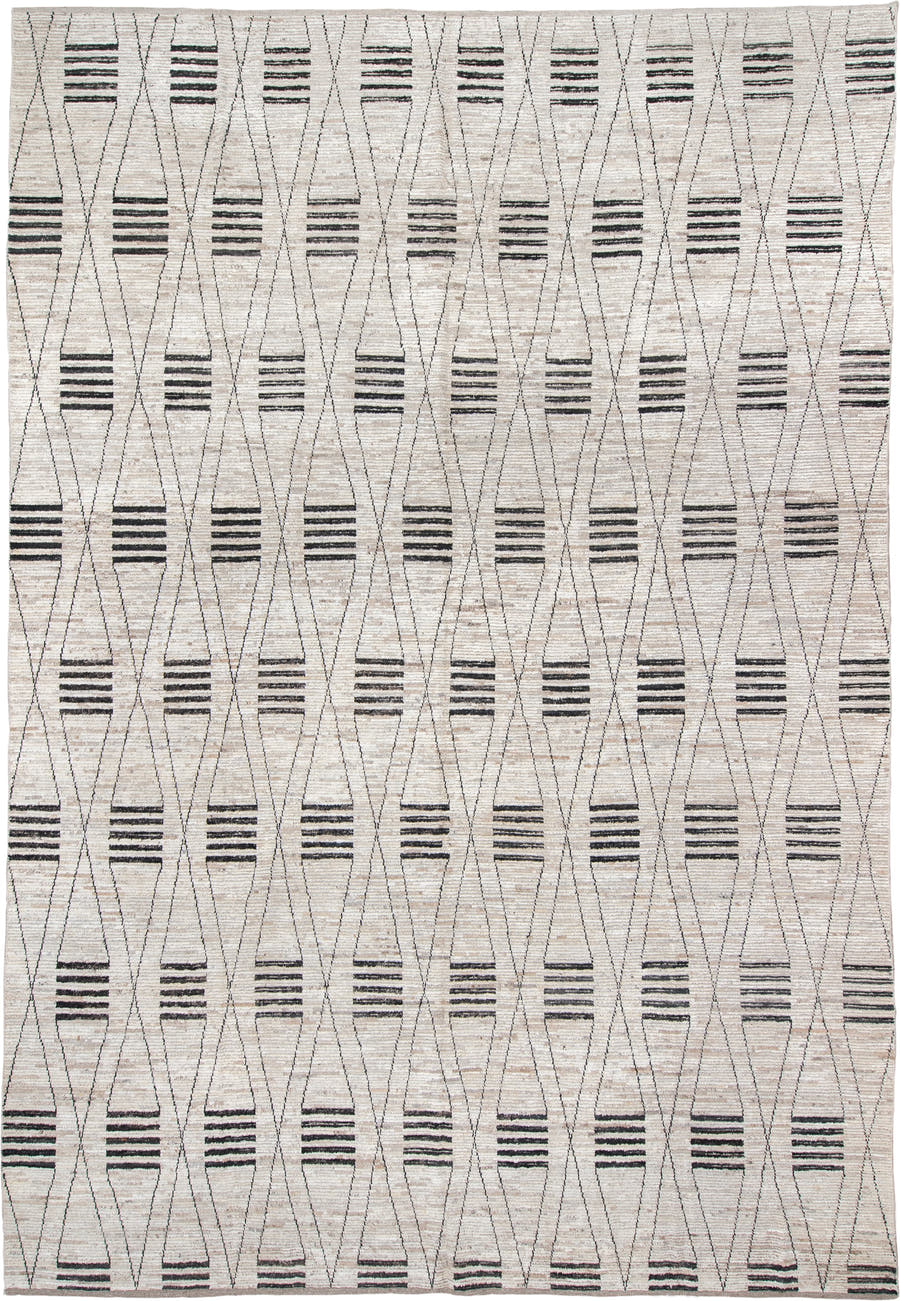 12' x 17' one-of-a-kind handmade vintage Tulu oversize rug. Color palette: ivory, charcoal, taupe, gray, black, beige