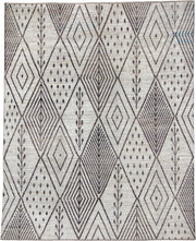 12' x 15' one-of-a-kind handmade vintage Tulu oversize rug. Color palette: ivory, charcoal, taupe, brown, gray, black, beige