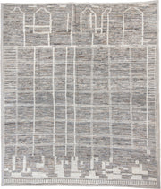 13' x 15' one-of-a-kind handmade vintage Tulu oversize rug. Color palette: gray, ivory, taupe, cream, greige, beige