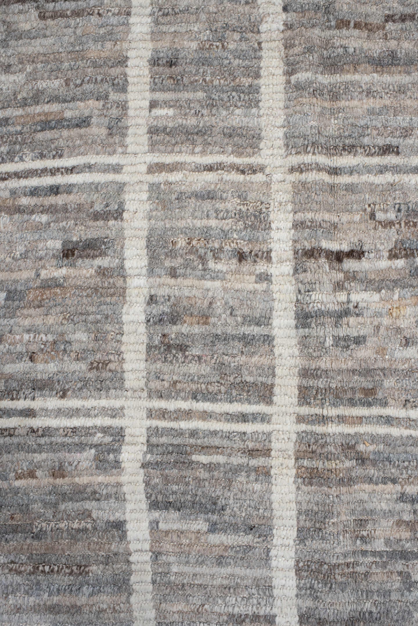 13' x 15' one-of-a-kind handmade vintage Tulu oversize rug. Color palette: gray, ivory, taupe, cream, greige, beige