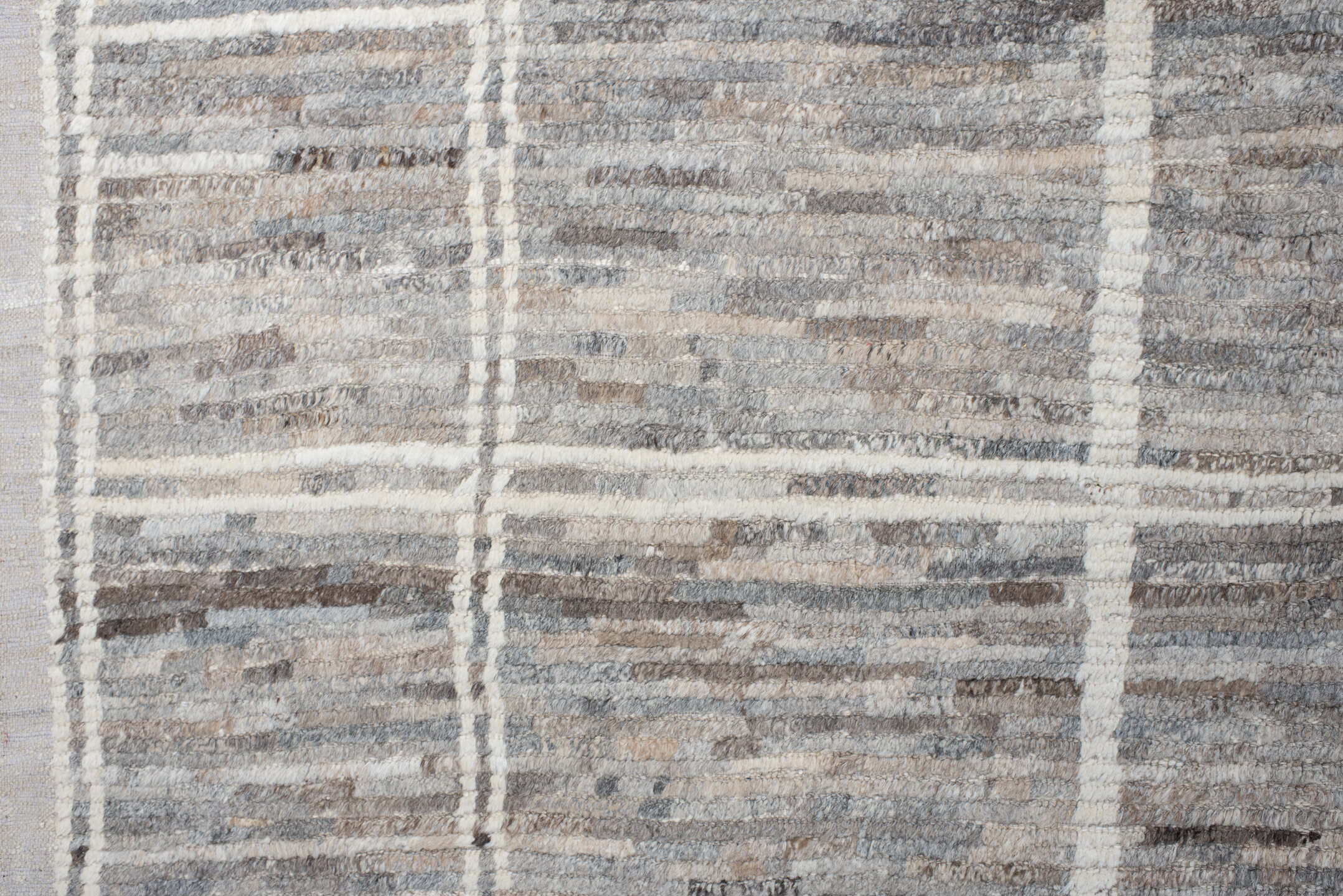 13' x 15' one-of-a-kind handmade vintage Tulu oversize rug. Color palette: gray, ivory, taupe, cream, greige, beige