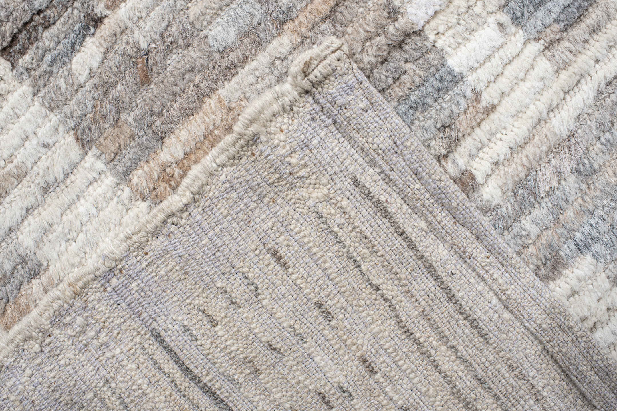 13' x 15' one-of-a-kind handmade vintage Tulu oversize rug. Color palette: gray, ivory, taupe, cream, greige, beige