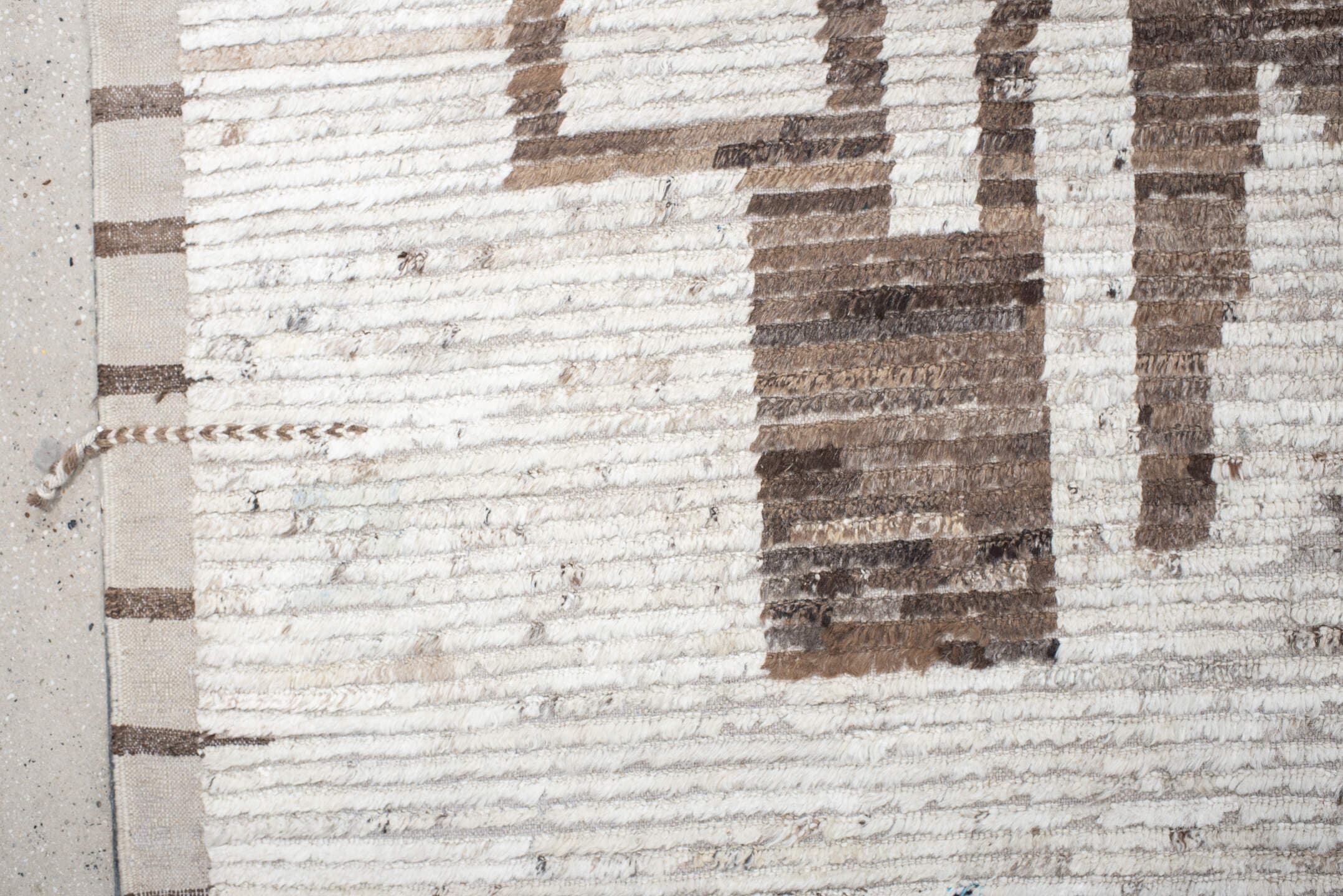 13' x 17' one-of-a-kind handmade vintage Tulu oversize rug. Color palette: ivory, brown, camel, taupe, cream, blush