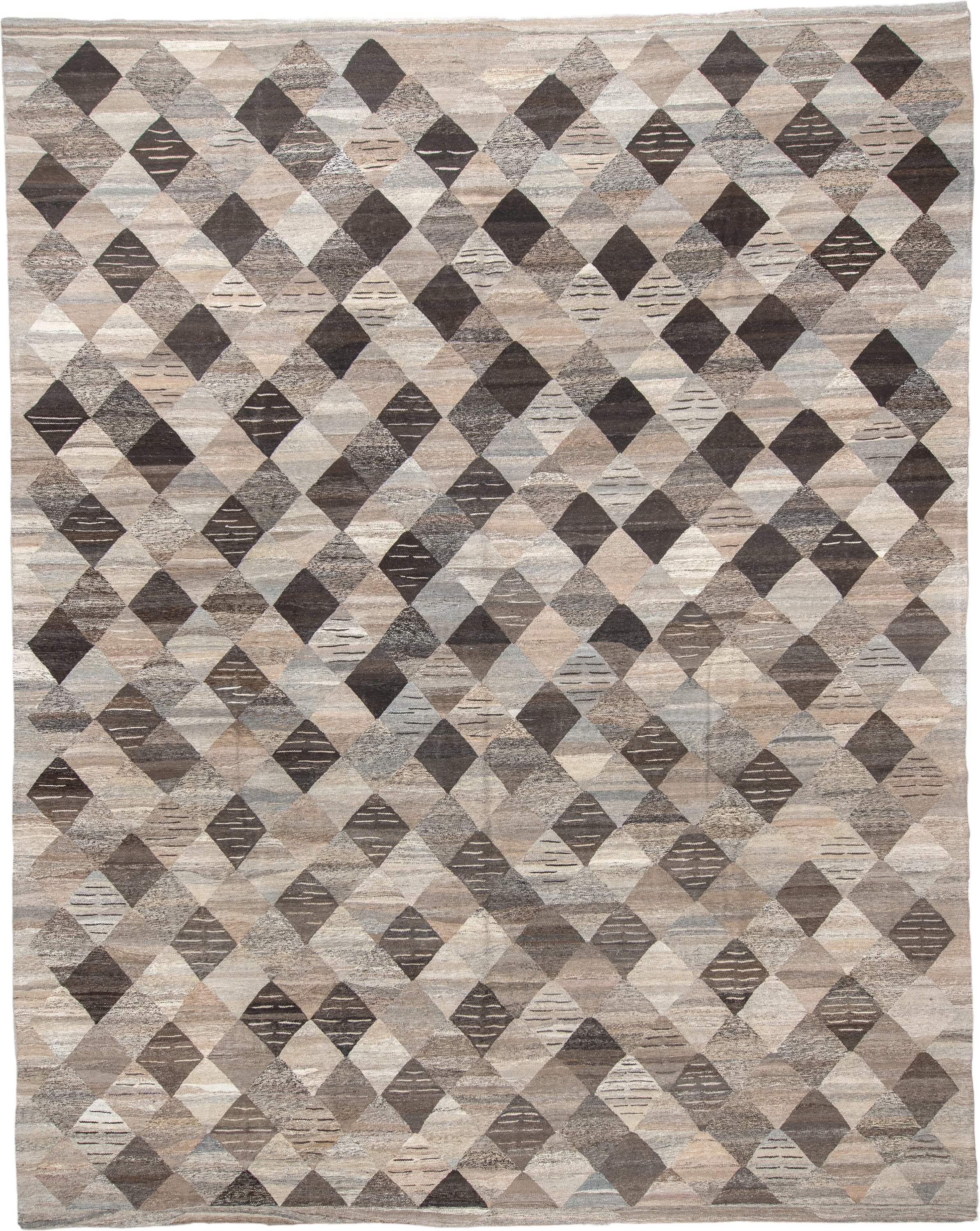 12' x 16' one-of-a-kind handmade vintage Kilim oversize rug. Color palette: taupe, ivory, charcoal, beige, gray, cream