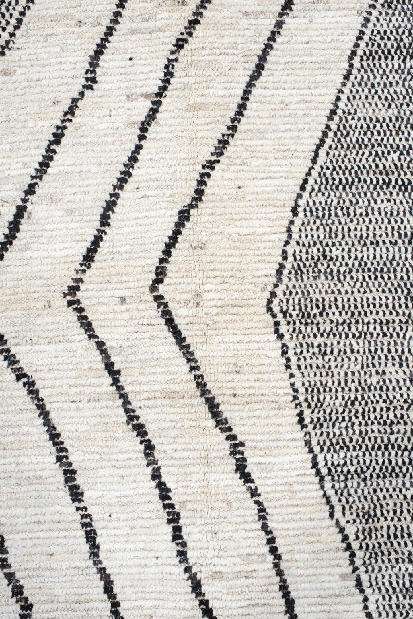 13' x 15' one-of-a-kind handmade vintage Tulu oversize rug. Color palette: ivory, charcoal, gray, black