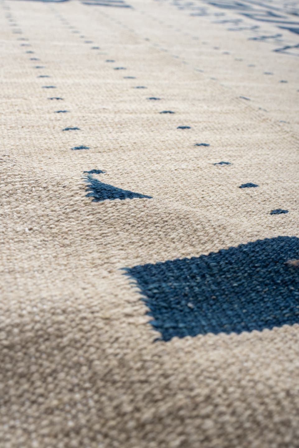 13' x 15' one-of-a-kind handmade vintage Kilim oversize rug. Color palette: ivory, teal, slate, gray