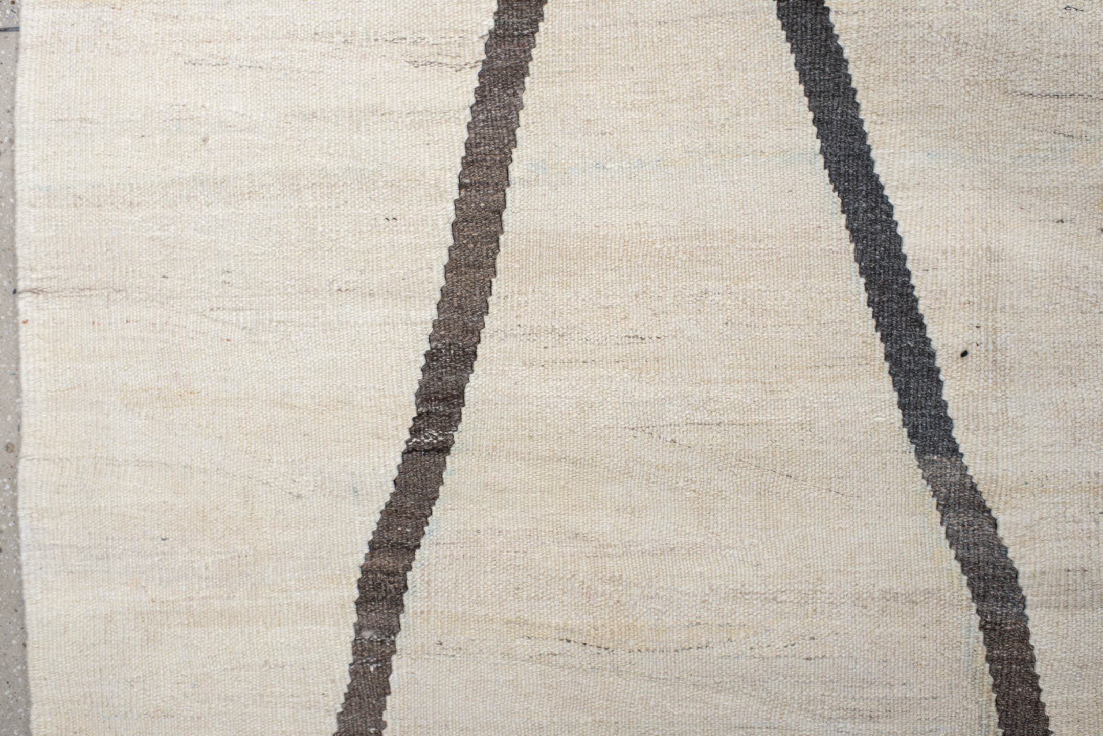 12' x 16' one-of-a-kind handmade vintage Kilim oversize rug. Color palette: ivory, charcoal, taupe, gray, black, beige