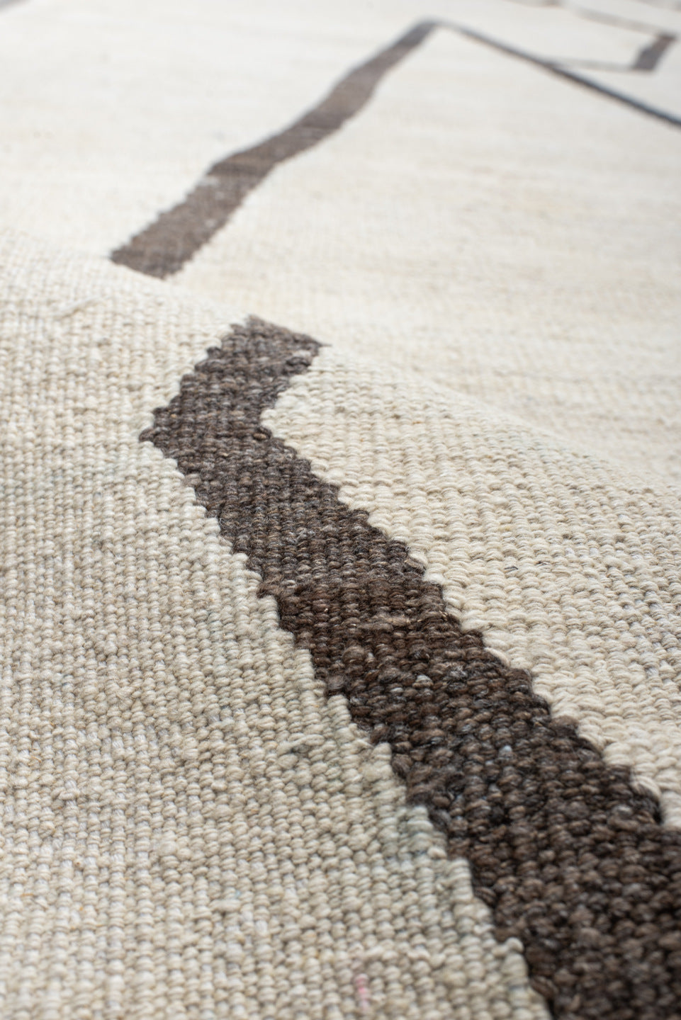 12' x 16' one-of-a-kind handmade vintage Kilim oversize rug. Color palette: ivory, charcoal, taupe, gray, black, beige