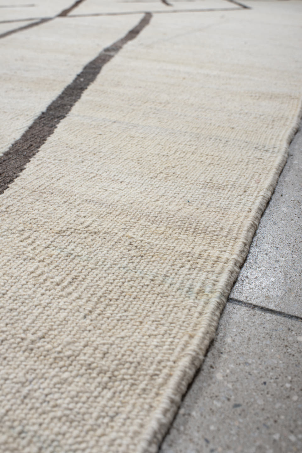 12' x 16' one-of-a-kind handmade vintage Kilim oversize rug. Color palette: ivory, charcoal, taupe, gray, black, beige