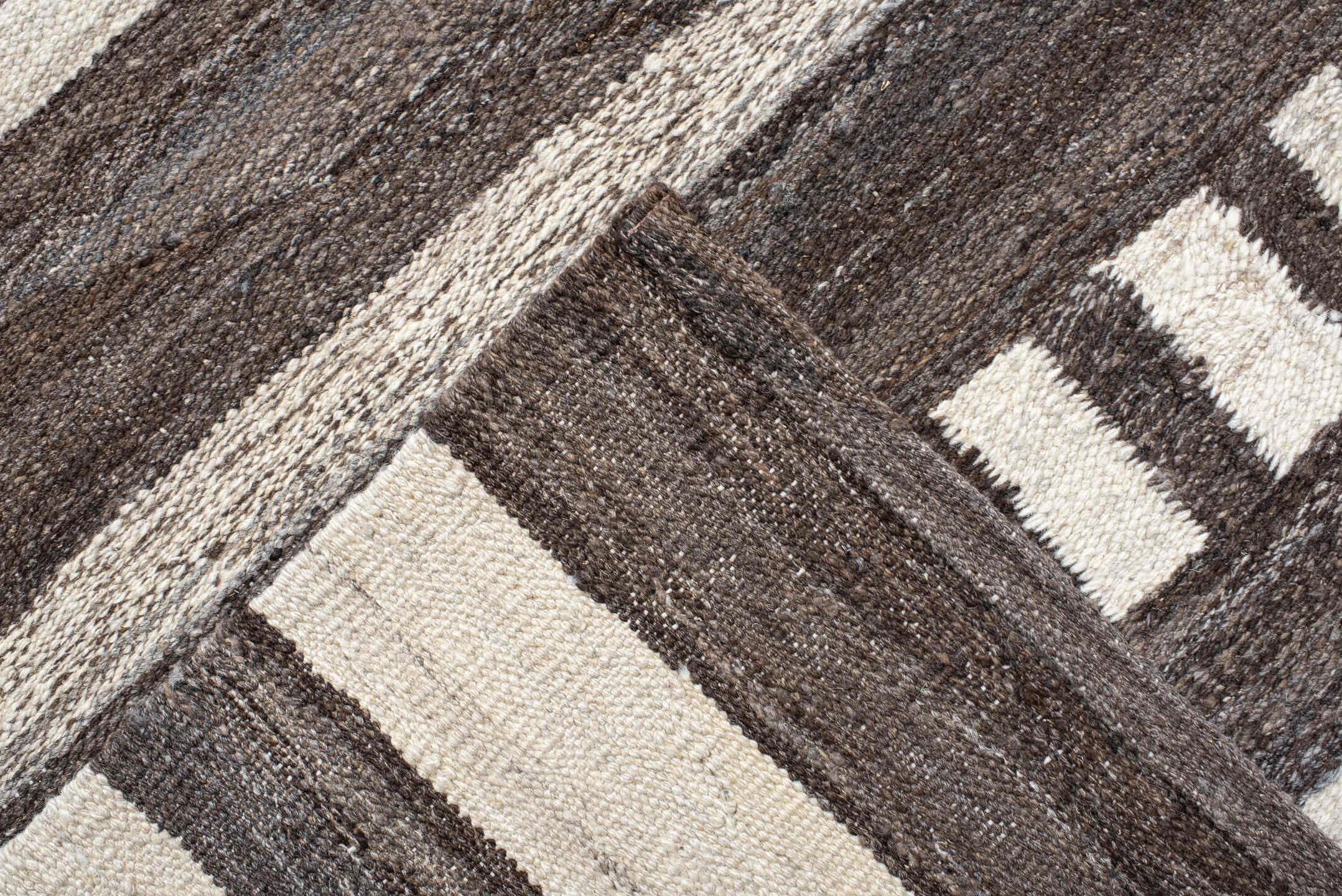 13' x 15' one-of-a-kind handmade vintage Kilim oversize rug. Color palette: brown, ivory, taupe, charcoal, beige, gray