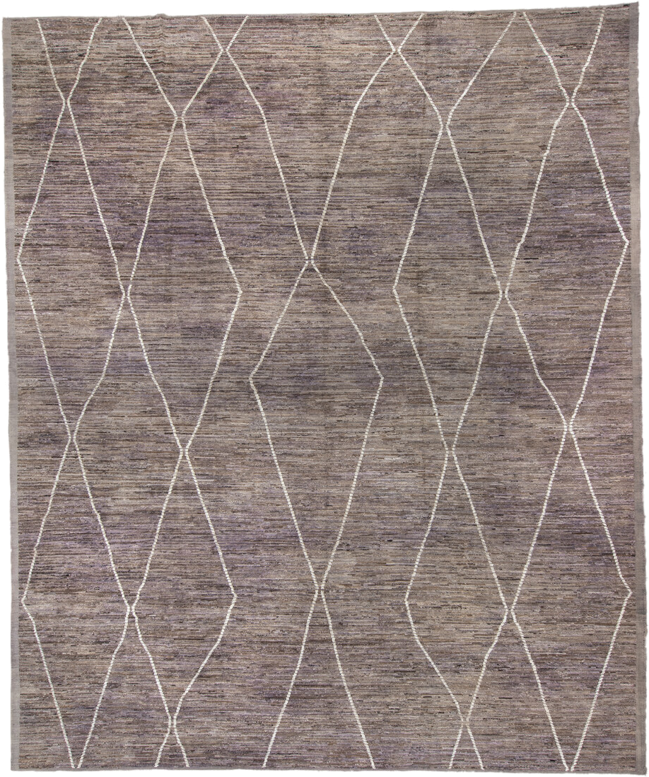 13' x 15' one-of-a-kind handmade vintage Tulu oversize rug. Color palette: taupe, lavender, ivory, gray, mauve, beige