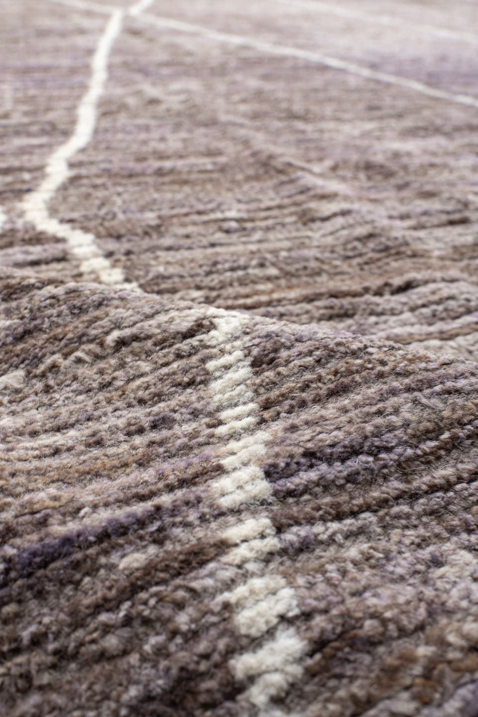 13' x 15' one-of-a-kind handmade vintage Tulu oversize rug. Color palette: taupe, lavender, ivory, gray, mauve, beige