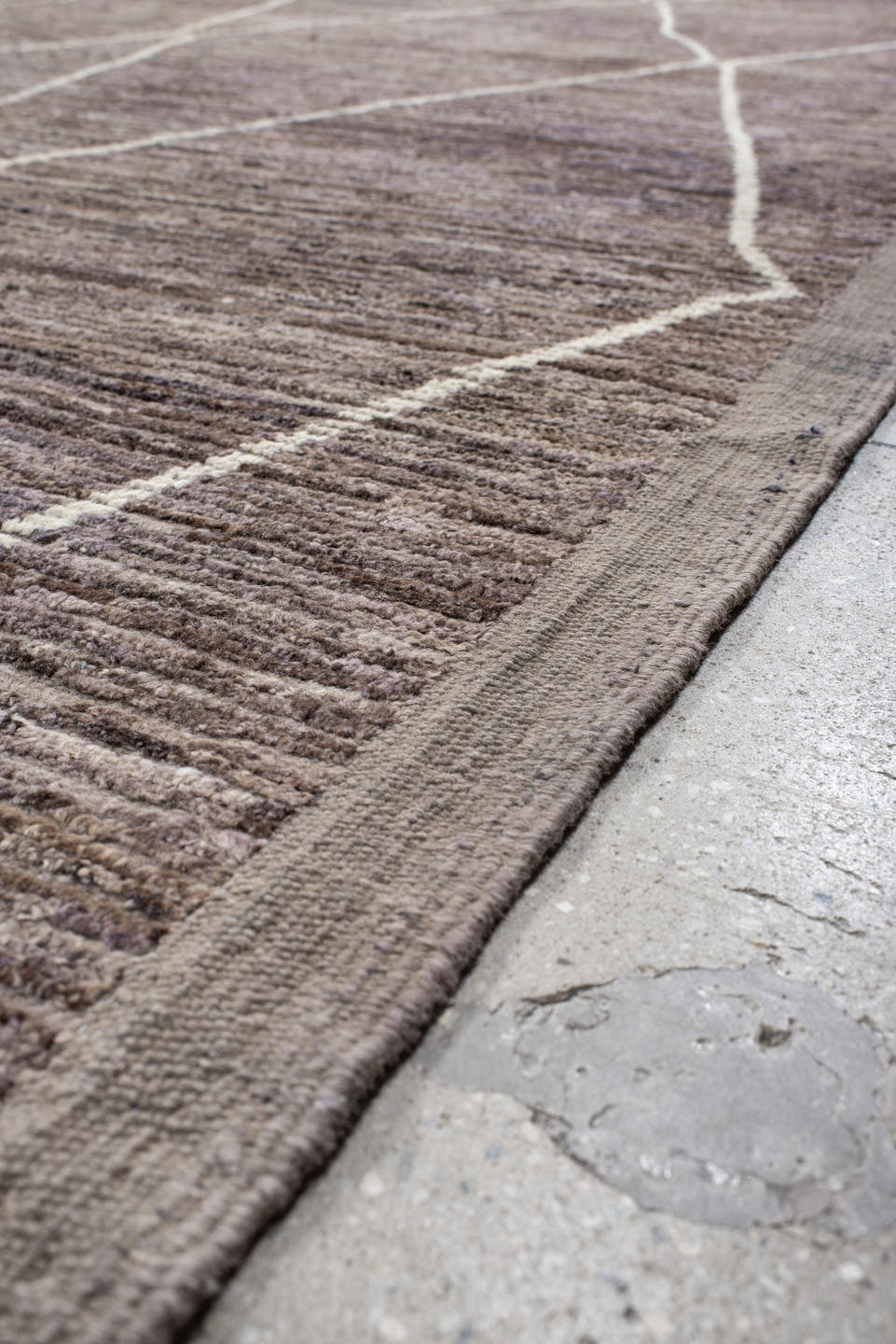 13' x 15' one-of-a-kind handmade vintage Tulu oversize rug. Color palette: taupe, lavender, ivory, gray, mauve, beige