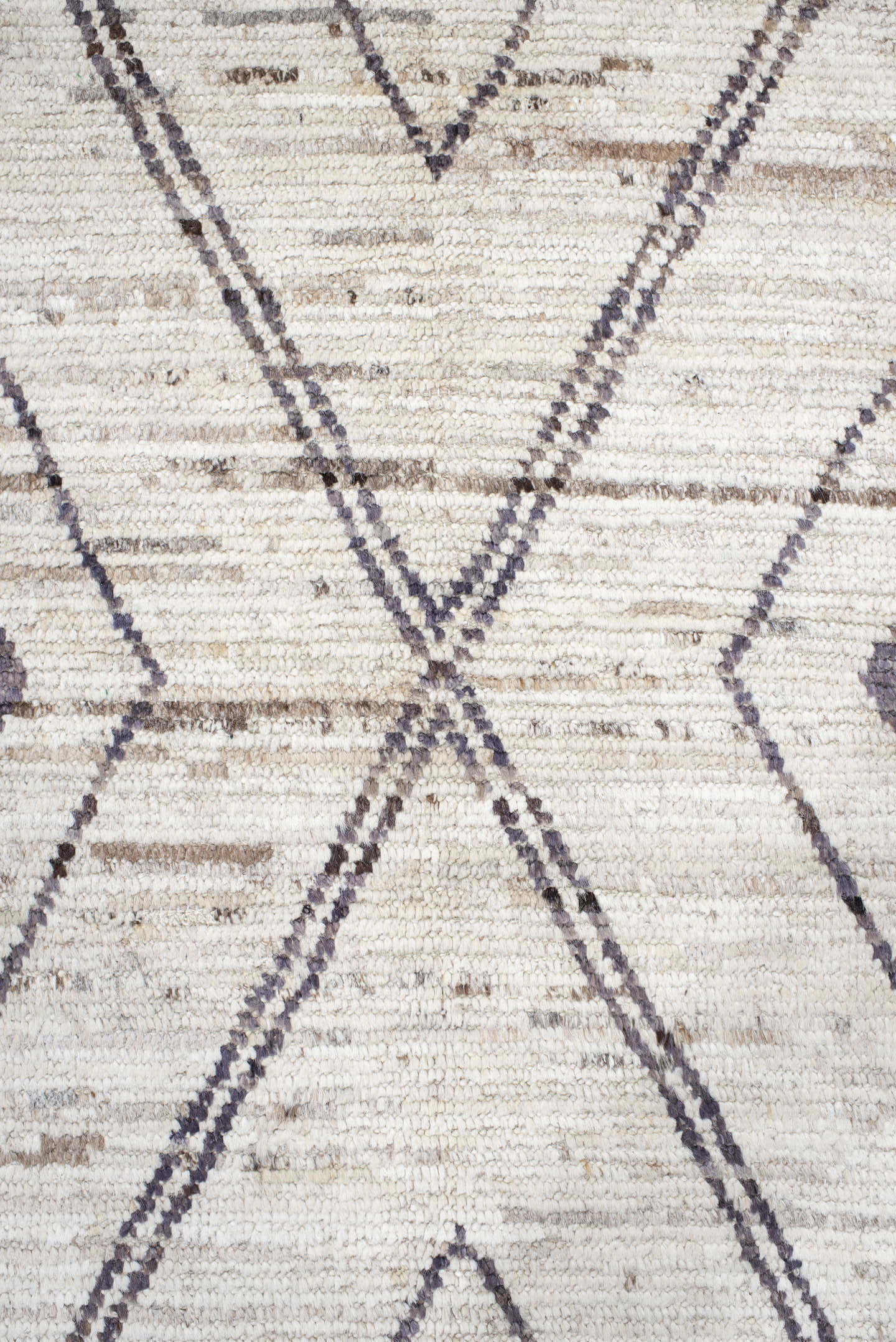 13' x 15' one-of-a-kind handmade vintage Tulu oversize rug. Color palette: ivory, taupe, charcoal, beige, gray, black