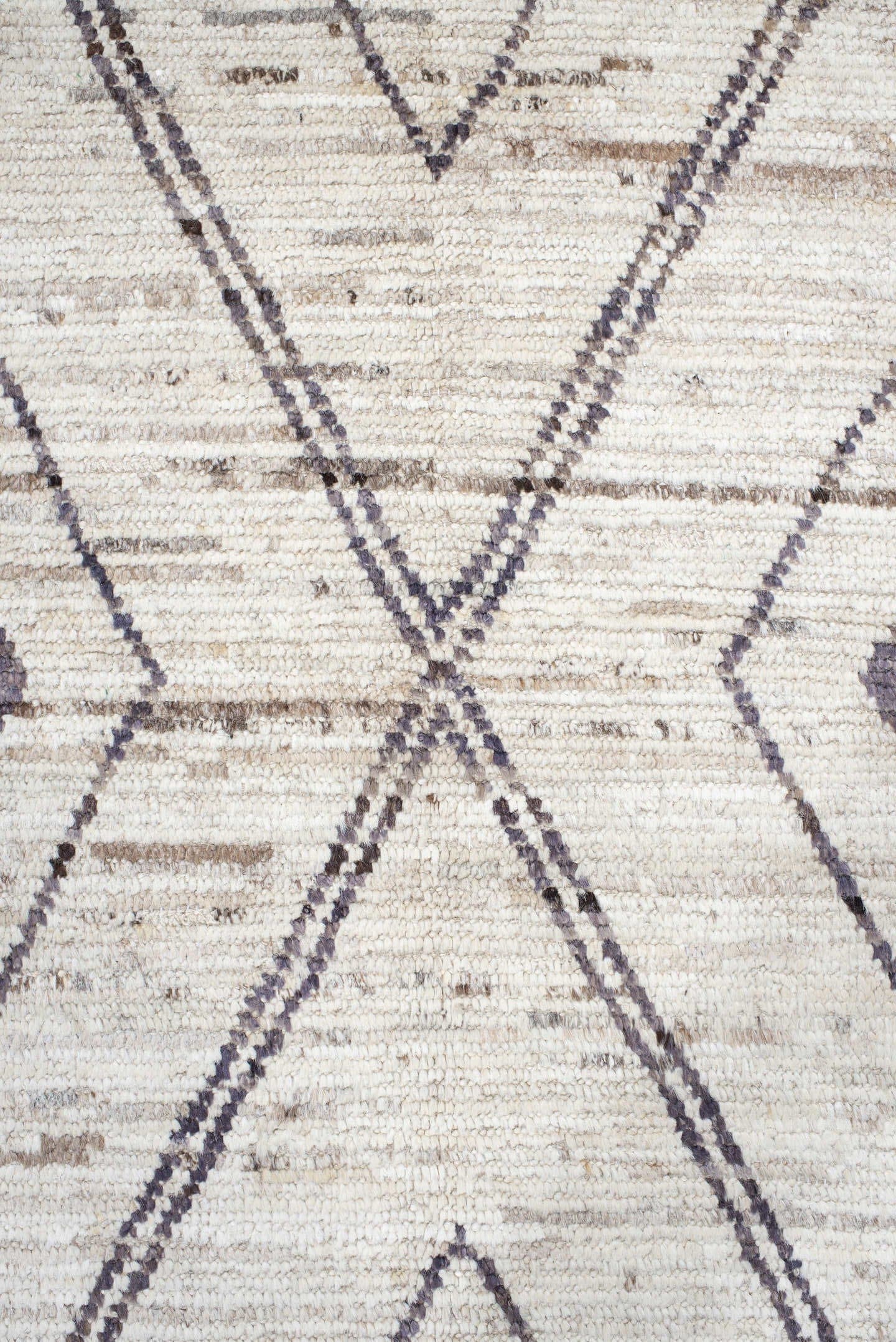 13' x 15' one-of-a-kind handmade vintage Tulu oversize rug. Color palette: ivory, taupe, charcoal, beige, gray, black