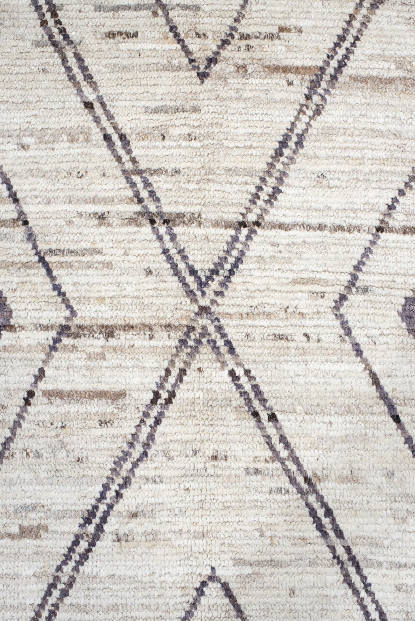 13' x 15' one-of-a-kind handmade vintage Tulu oversize rug. Color palette: ivory, taupe, charcoal, beige, gray, black