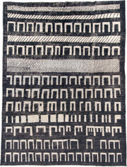 9' x 12' one-of-a-kind handmade vintage Tulu large size rug. Color palette: charcoal, ivory, gray, black