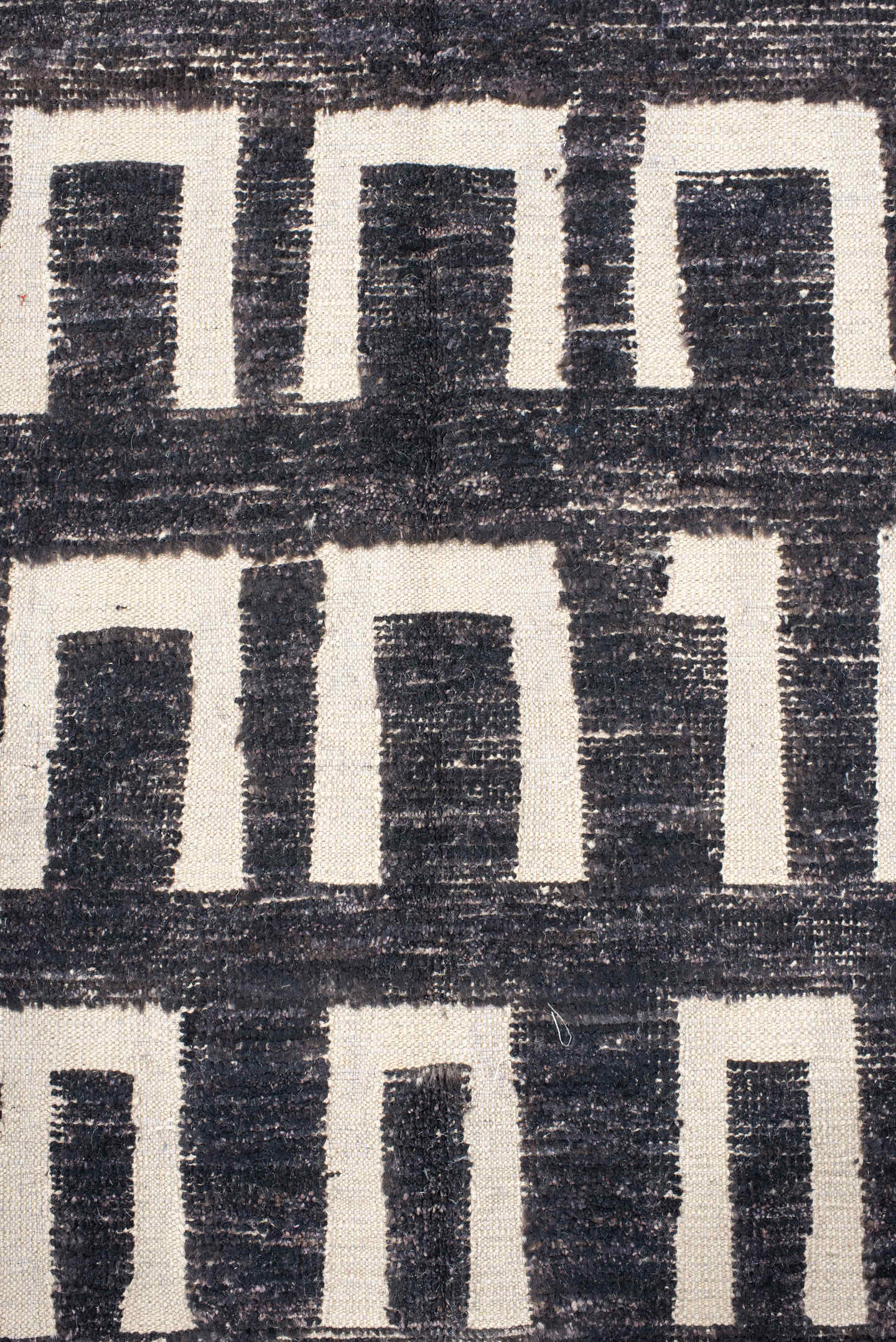 9' x 12' one-of-a-kind handmade vintage Tulu large size rug. Color palette: charcoal, ivory, gray, black