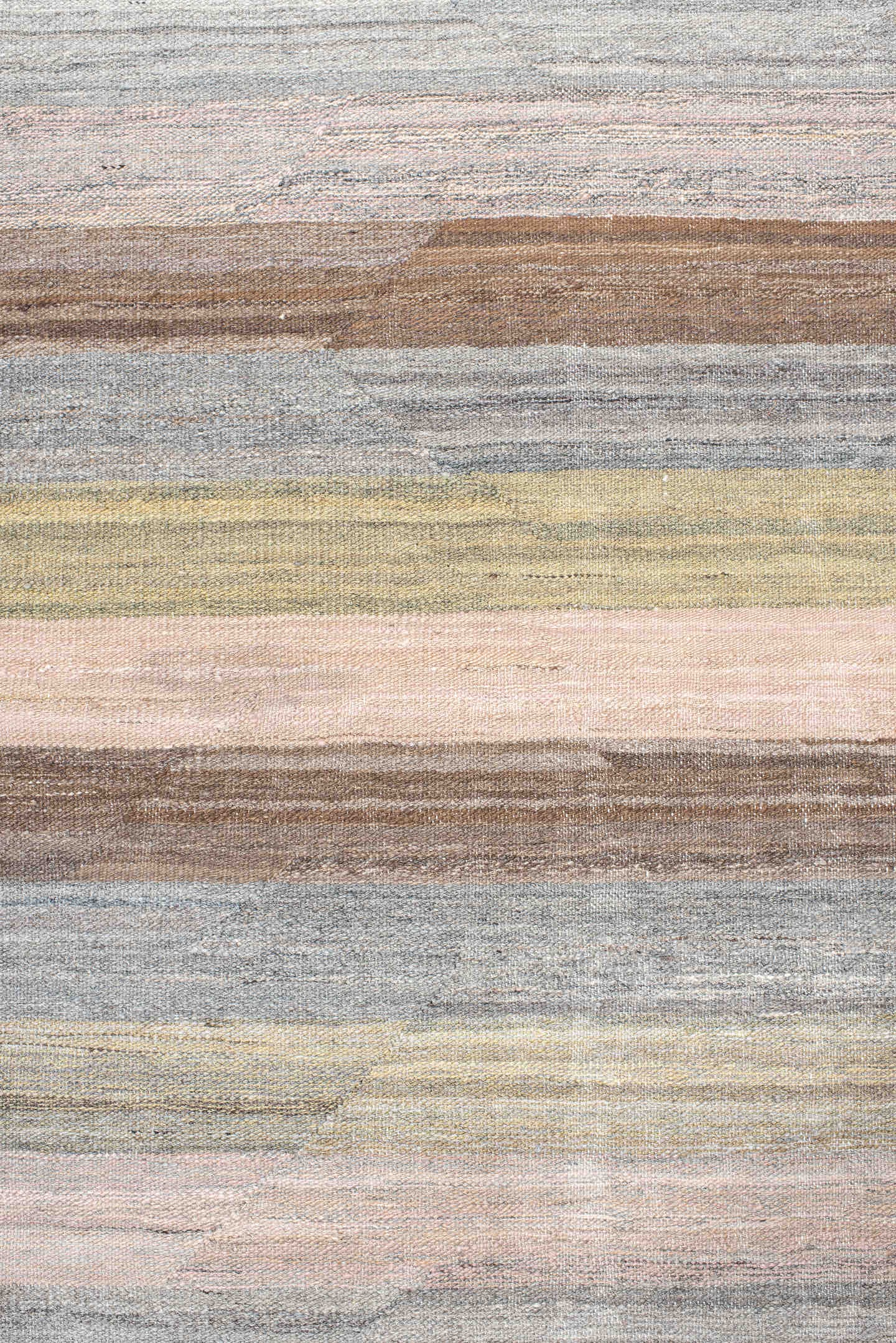 13' x 16' one-of-a-kind handmade vintage Kilim oversize rug. Color palette: taupe, gray, ivory, blush, olive, brown, beige