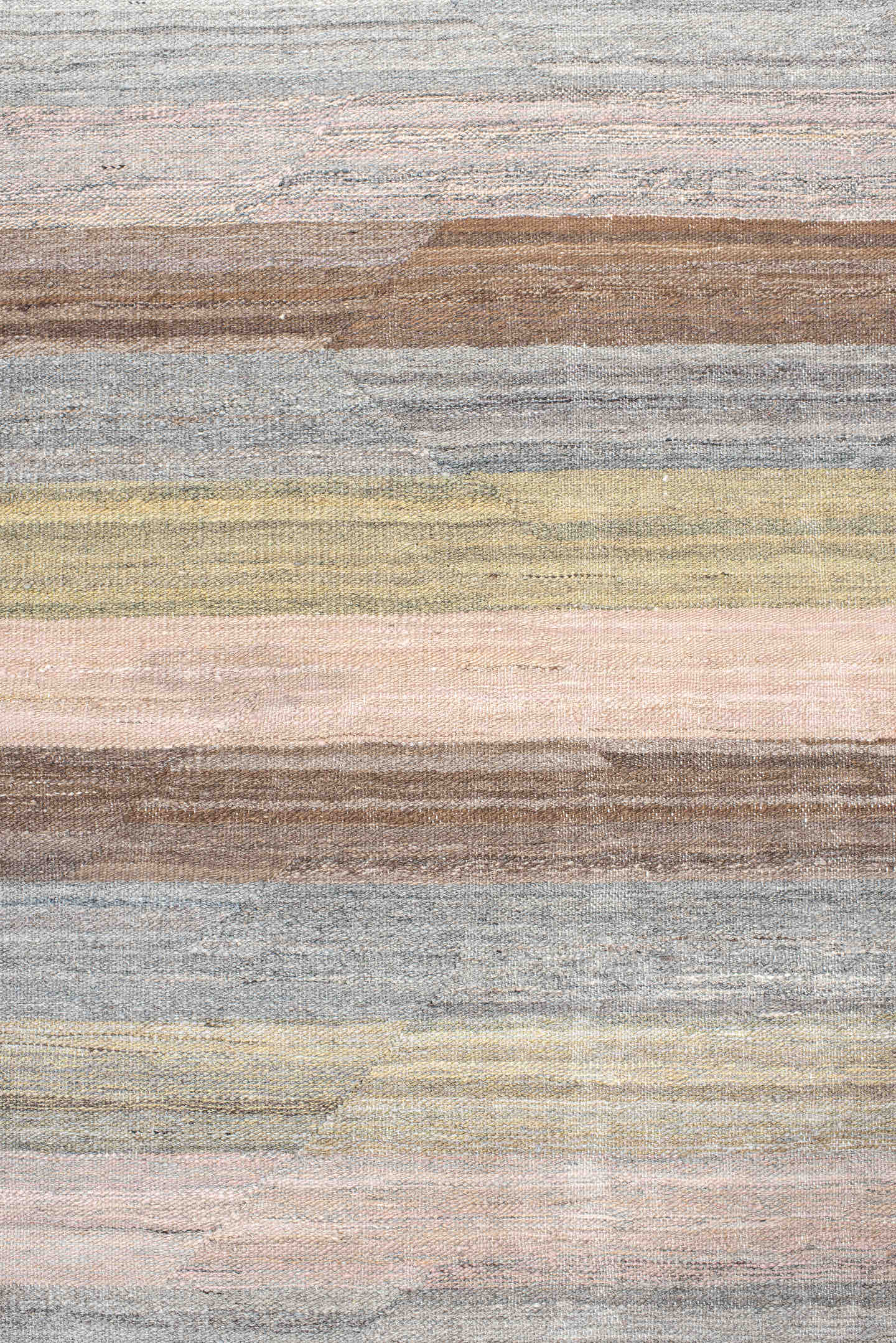 13' x 16' one-of-a-kind handmade vintage Kilim oversize rug. Color palette: taupe, gray, ivory, blush, olive, brown, beige