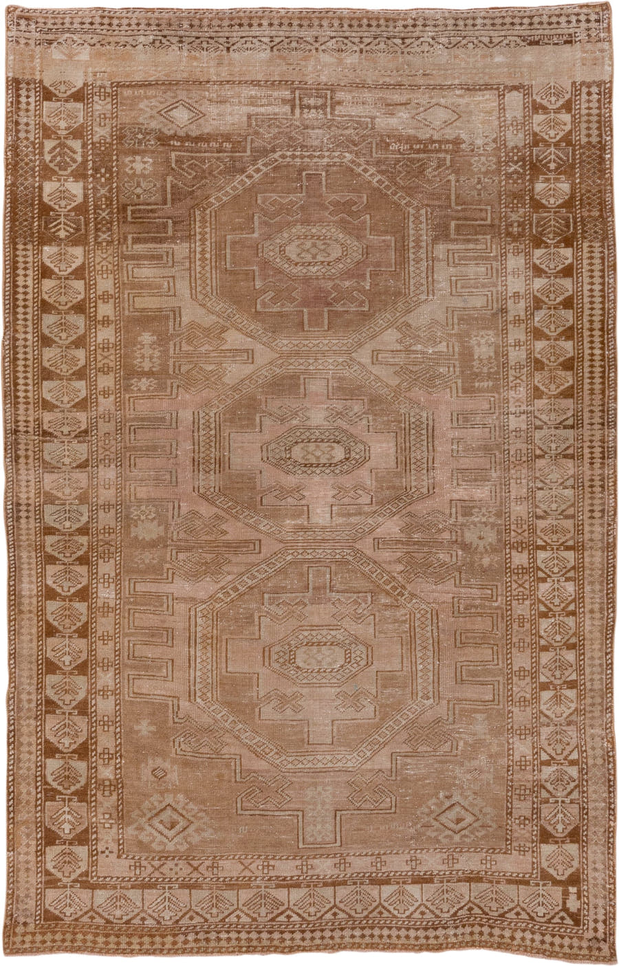 9' x 11' one-of-a-kind handmade vintage Afghan large size rug. Color palette: camel, taupe, tan, beige, brown, ivory, gray