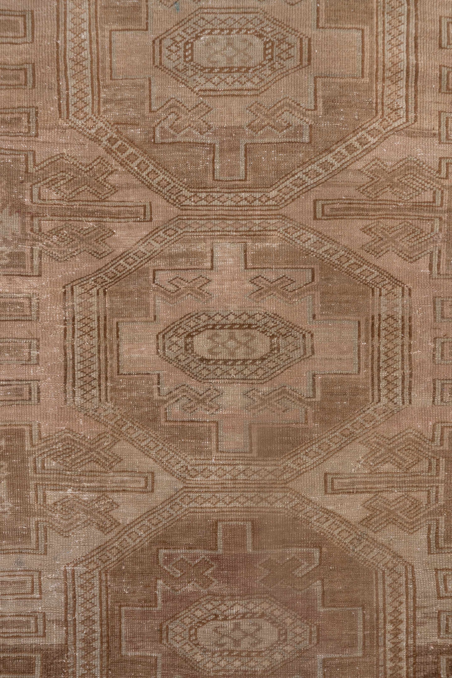 9' x 11' one-of-a-kind handmade vintage Afghan large size rug. Color palette: camel, taupe, tan, beige, brown, ivory, gray