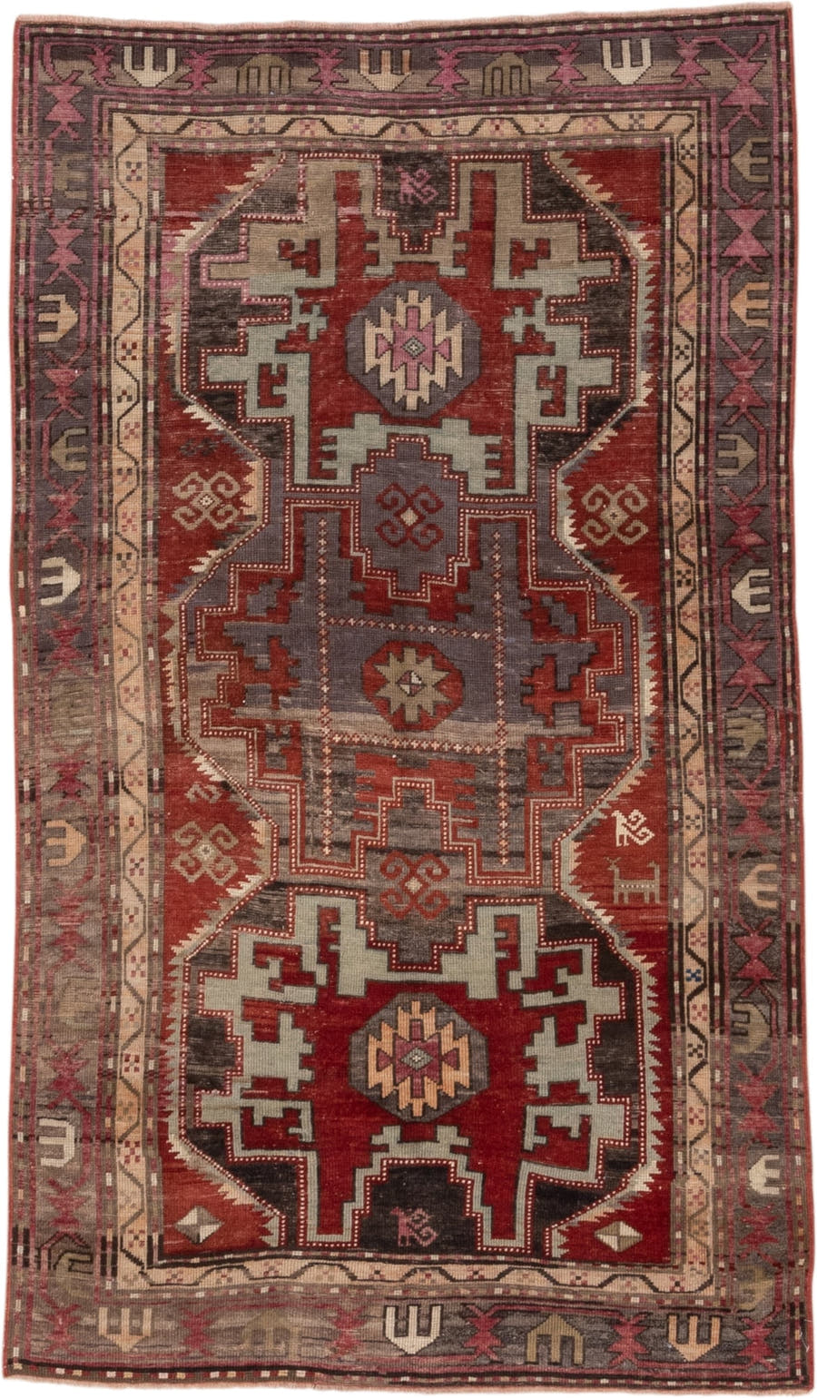 9' x 11' one-of-a-kind handmade vintage Afghan large size rug. Color palette: rust, ivory, charcoal, rose, taupe, burgundy