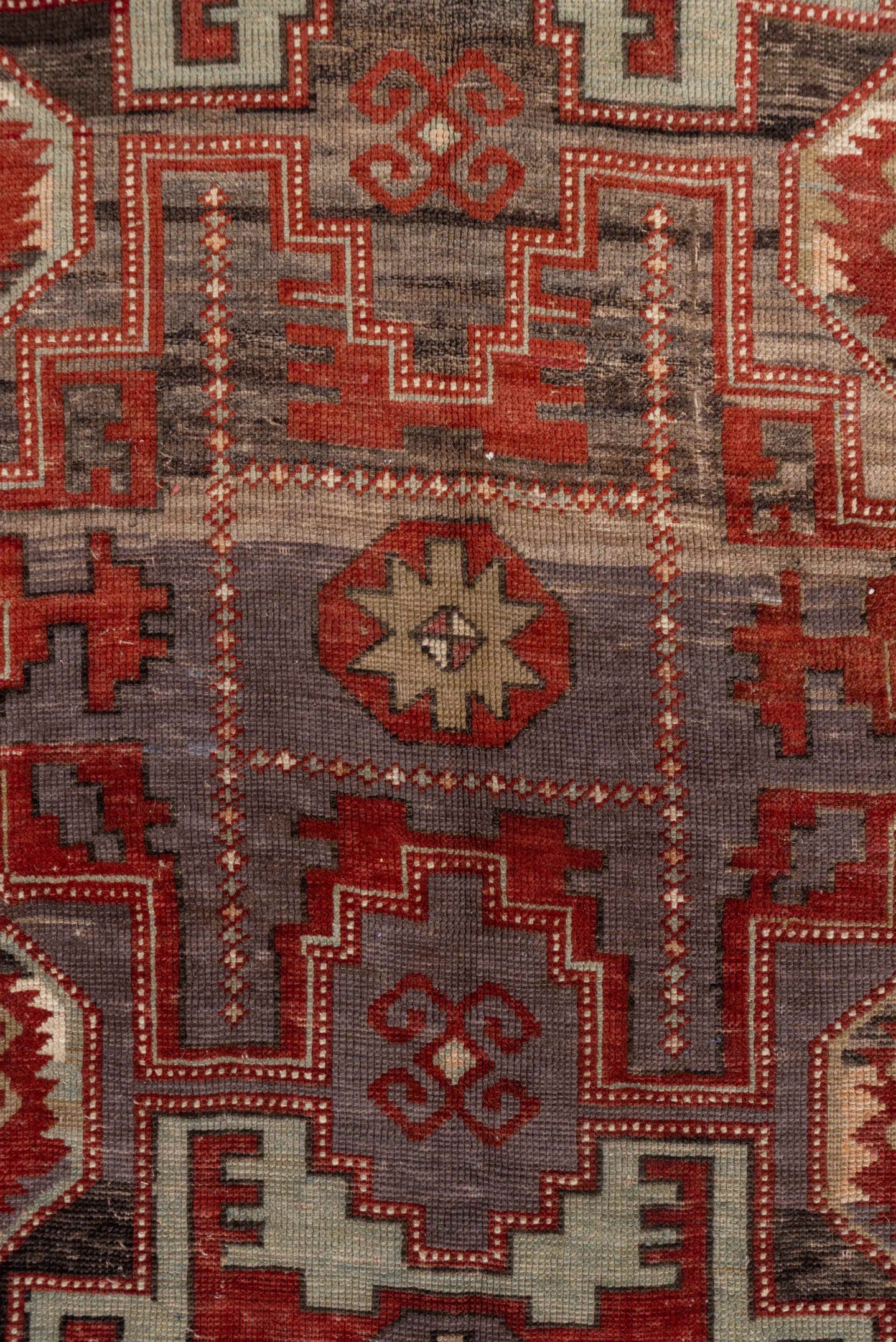 9' x 11' one-of-a-kind handmade vintage Afghan large size rug. Color palette: rust, ivory, charcoal, rose, taupe, burgundy