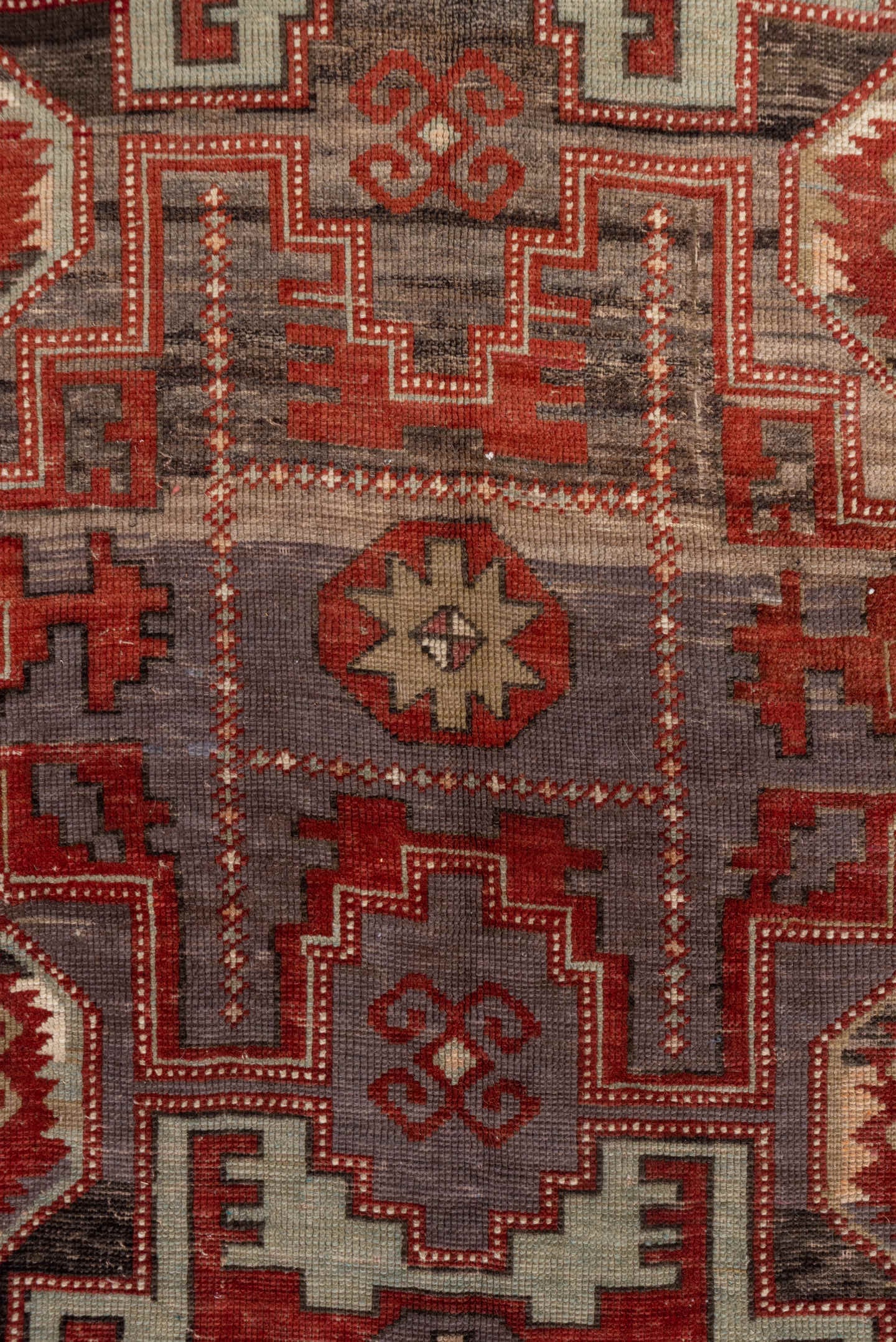 9' x 11' one-of-a-kind handmade vintage Afghan large size rug. Color palette: rust, ivory, charcoal, rose, taupe, burgundy
