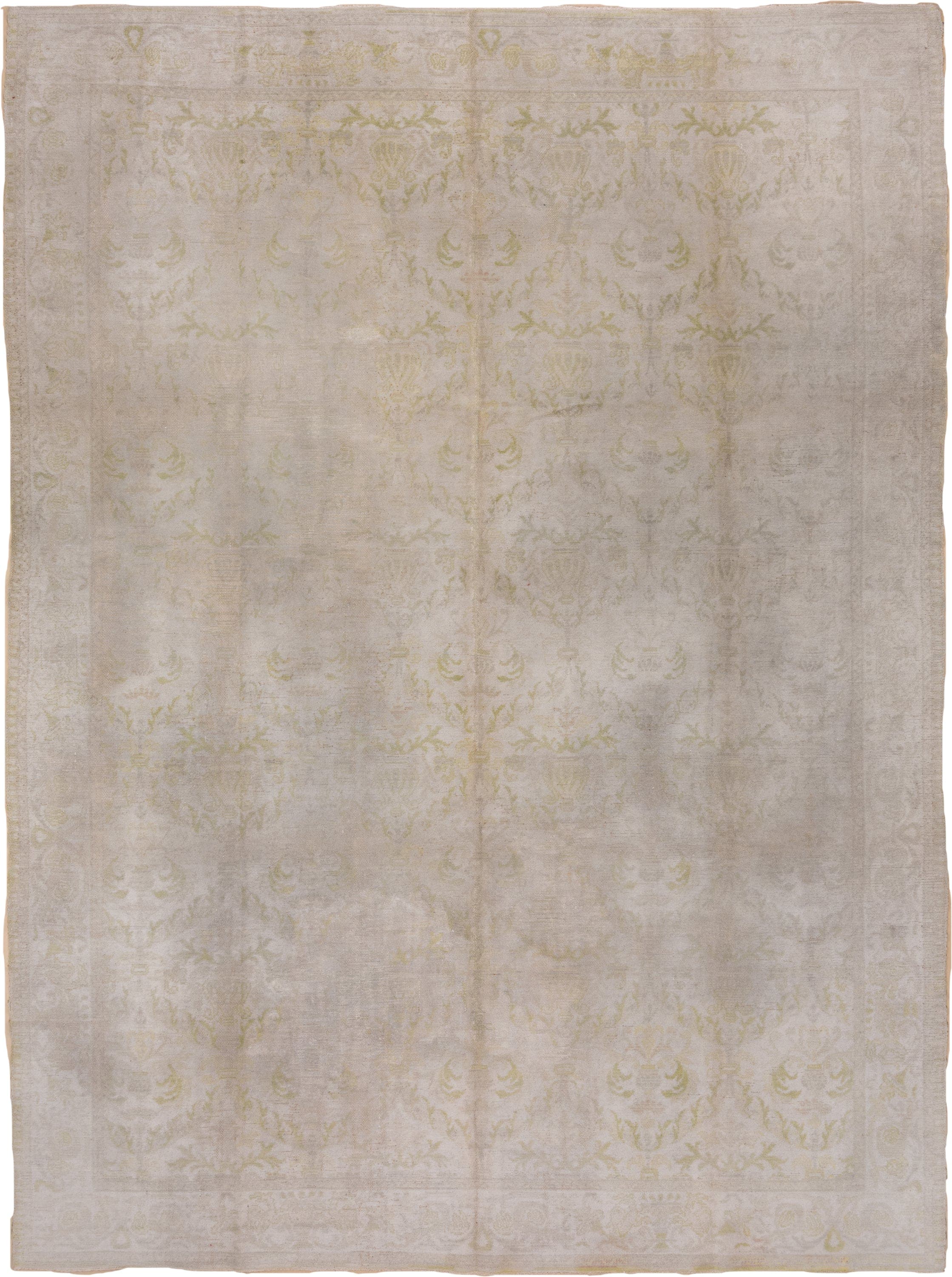 13' x 16' one-of-a-kind handmade vintage Kilim oversize rug. Color palette: ivory, taupe, sage, beige, cream, pale gold