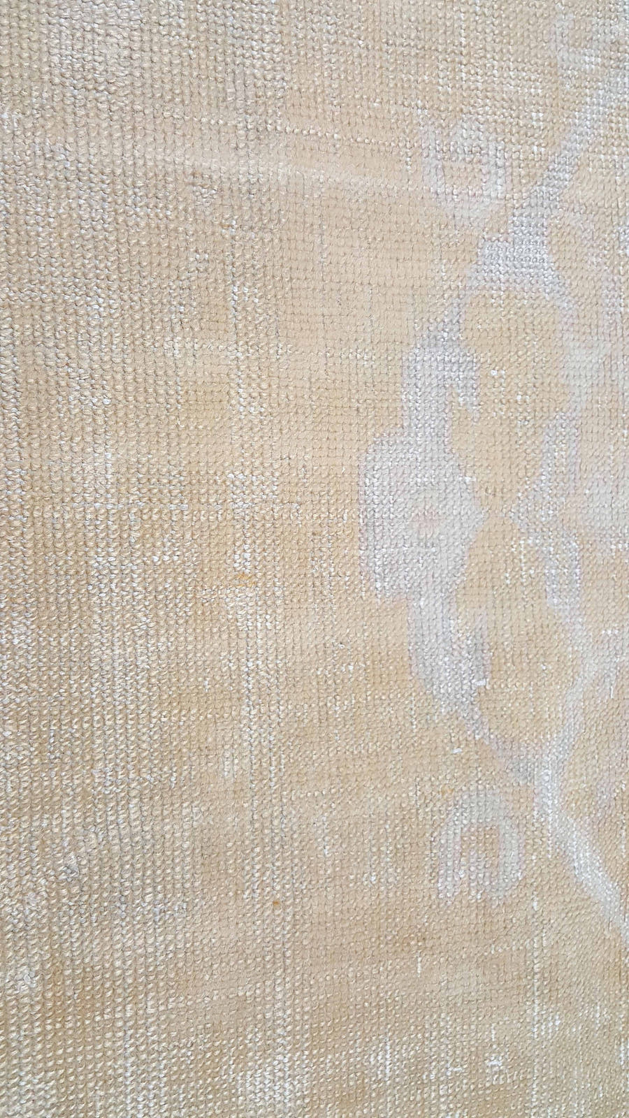 12' x 14' one-of-a-kind handmade vintage Kilim oversize rug. Color palette: ivory, sand, beige, cream, pale gold, blush