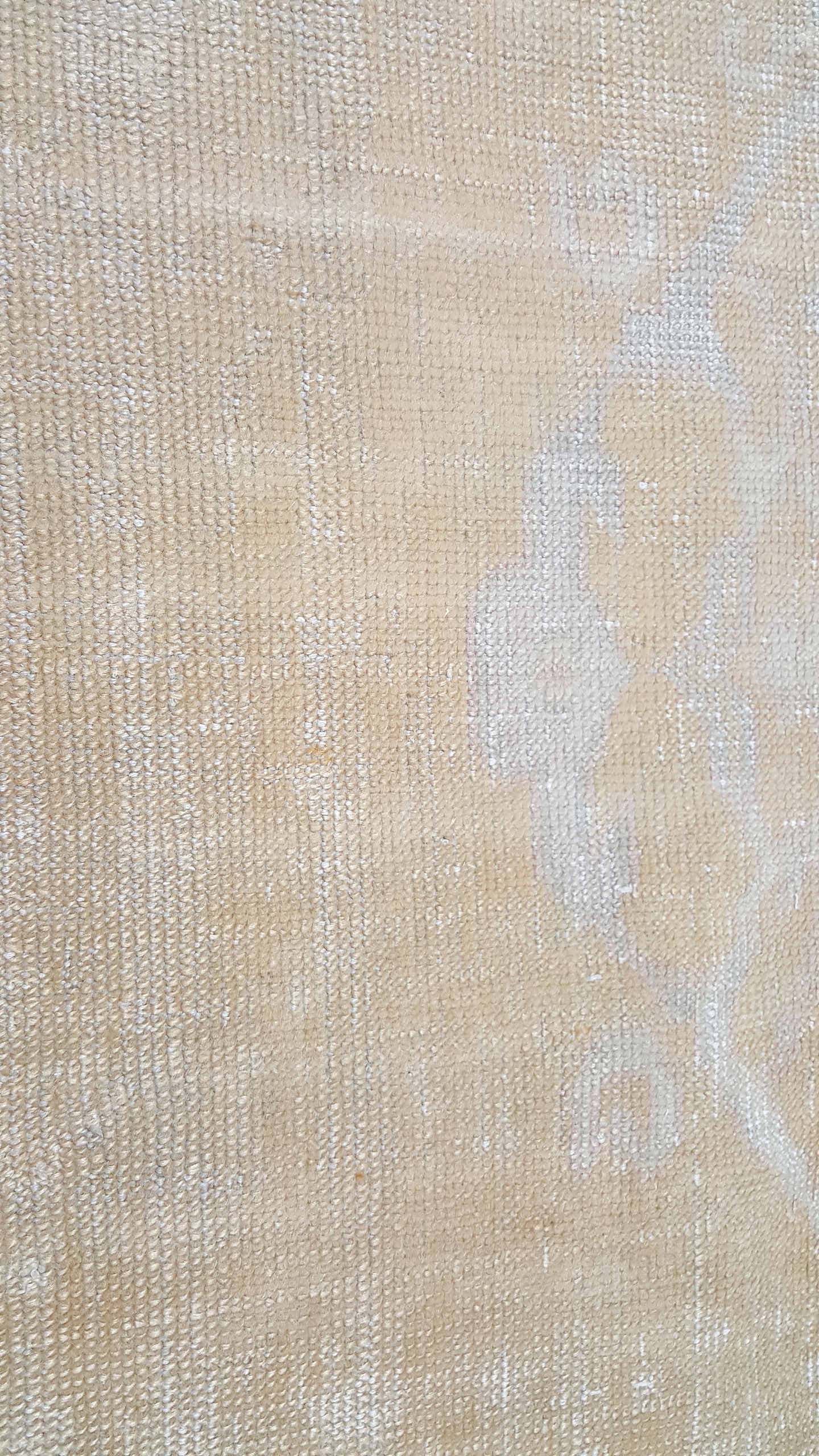 12' x 14' one-of-a-kind handmade vintage Kilim oversize rug. Color palette: ivory, sand, beige, cream, pale gold, blush