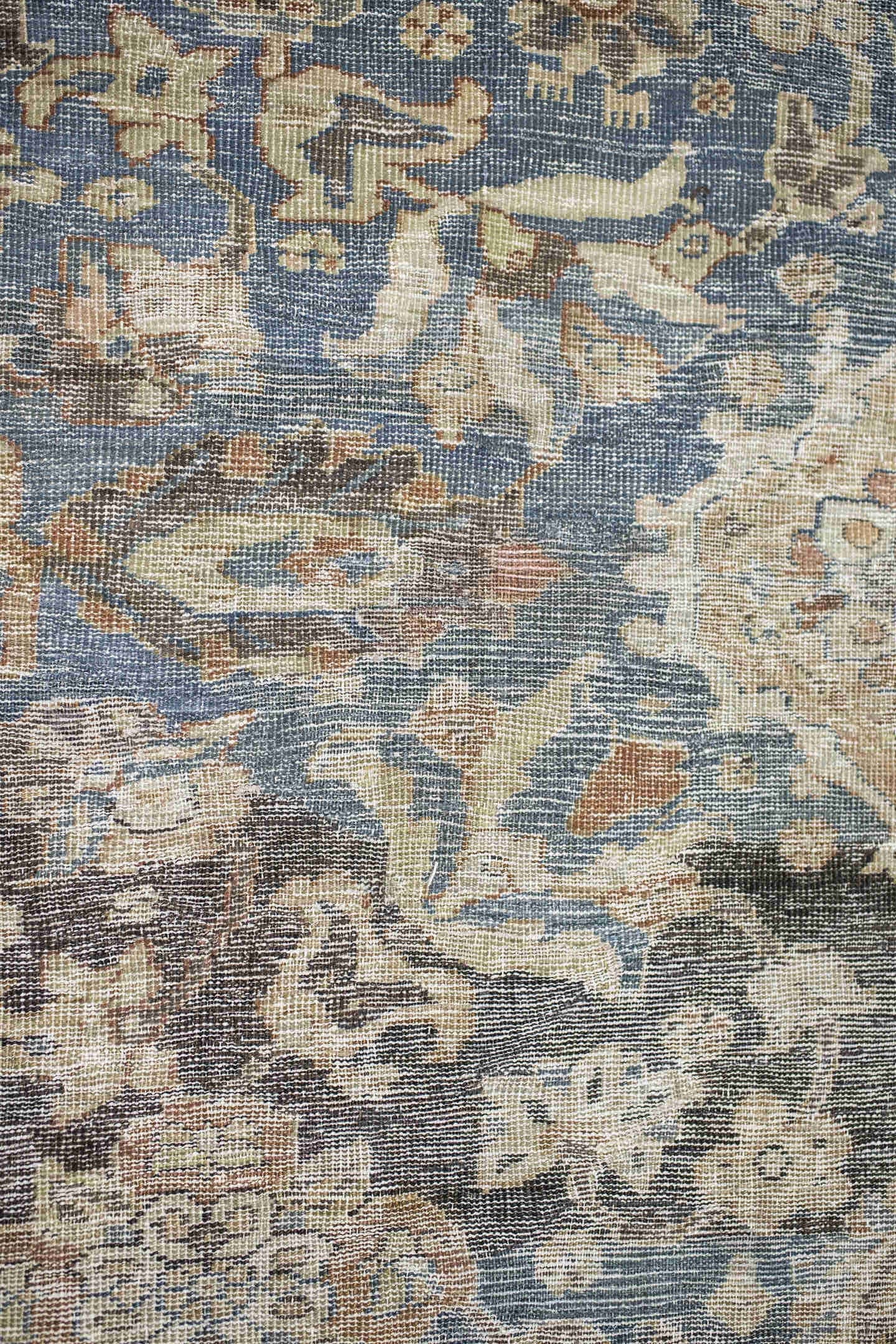 12' x 15' one-of-a-kind handmade vintage Kilim oversize rug. Color palette: ivory, blue gray, taupe, charcoal, terracotta