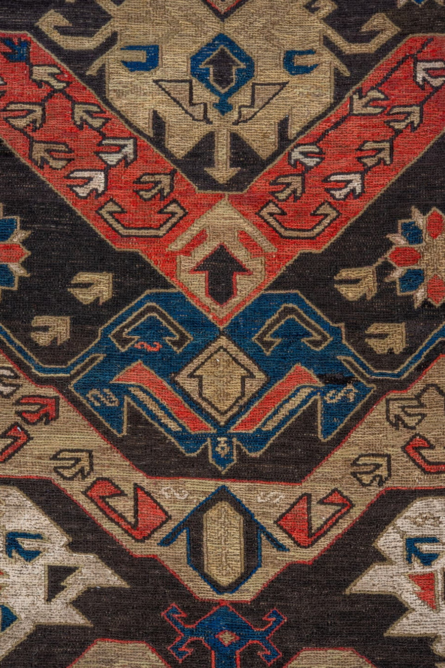 13' x 16' one-of-a-kind handmade vintage Afghan oversize rug. Color palette: dark brown, ivory, rust, blue, camel