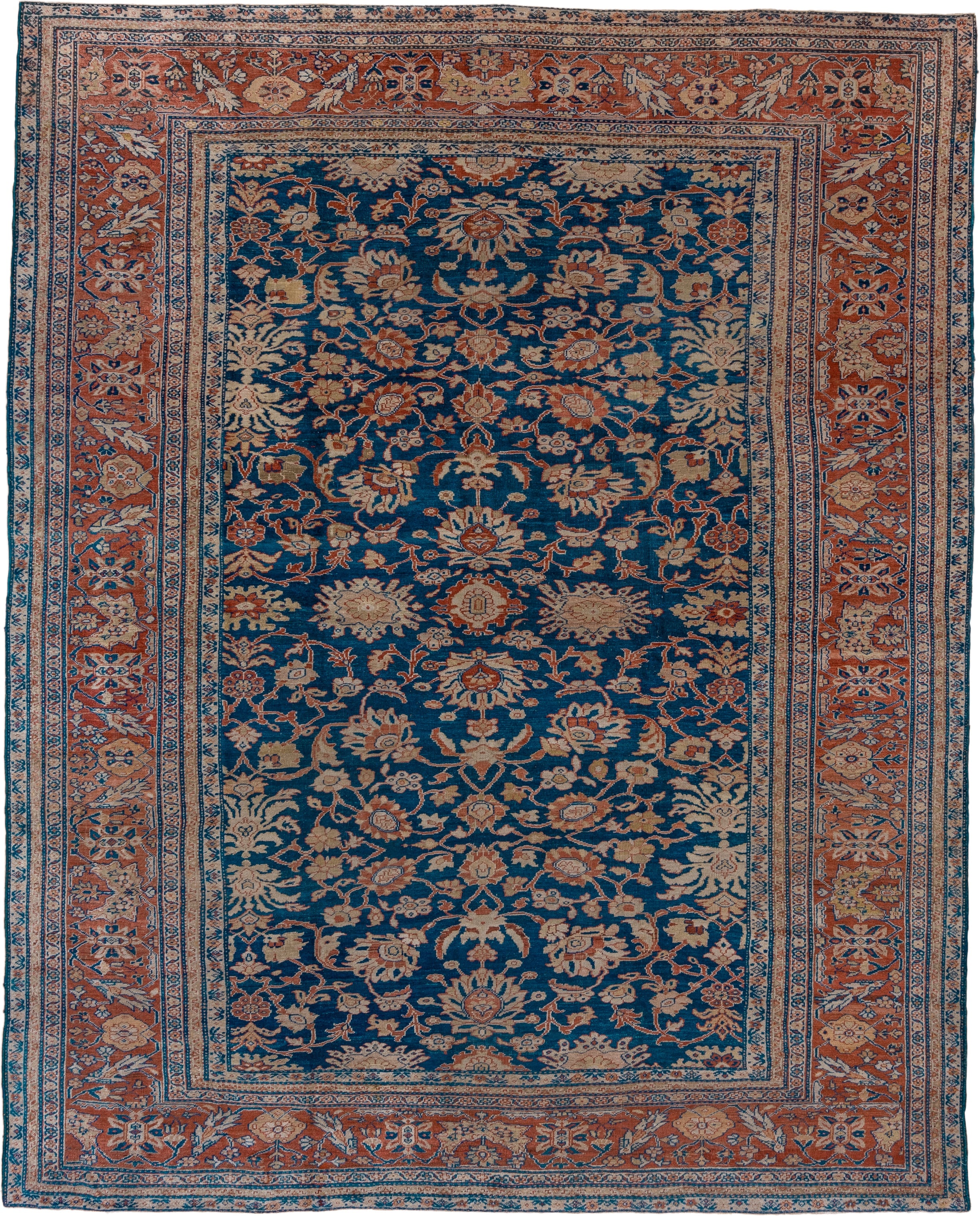 11' x 15' one-of-a-kind handmade vintage Kilim oversize rug. Color palette: navy, terracotta, ivory, rust, camel, slate