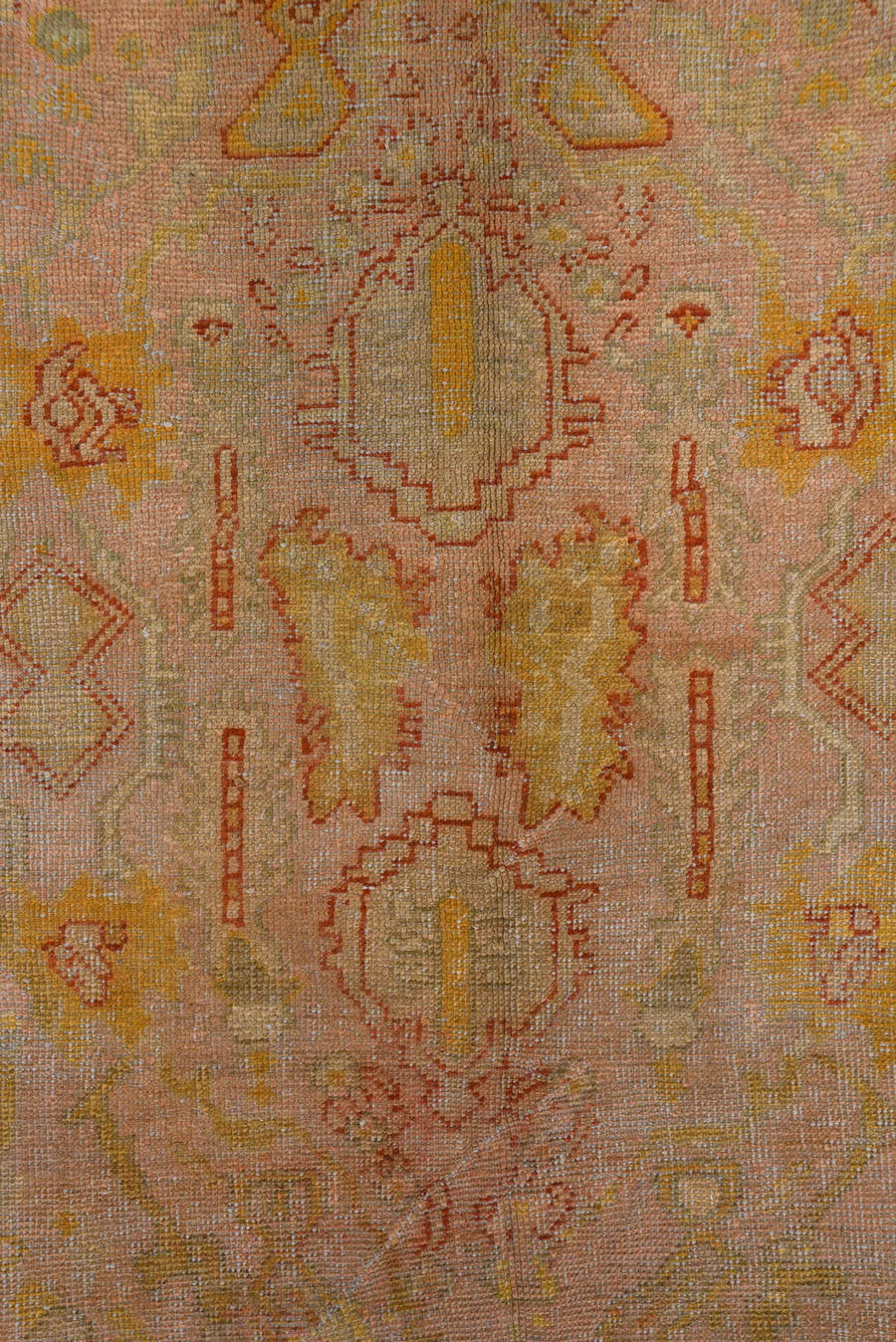 11' x 14' one-of-a-kind handmade vintage Kilim oversize rug. Color palette: blush, ivory, sage, muted gold, terra cotta