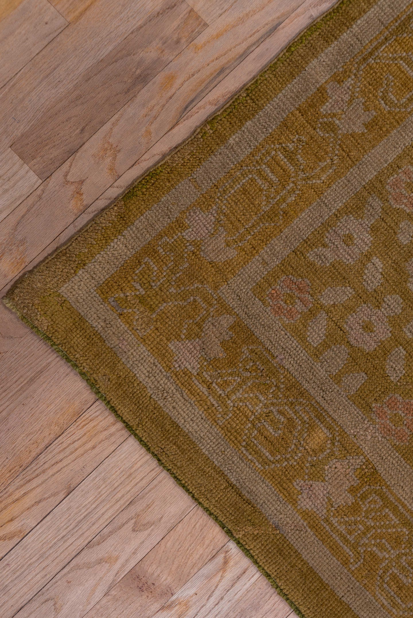 2' x 14' one-of-a-kind handmade vintage Tulu runner rug. Color palette: camel, taupe, dusty rose, beige, light brown, gray