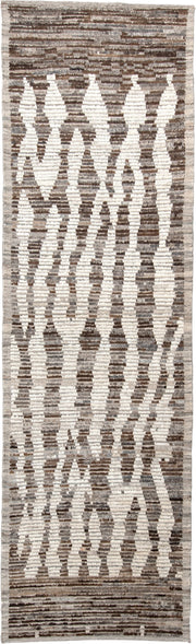 3' x 11' one-of-a-kind handmade vintage Tulu runner rug. Color palette: ivory, taupe, brown, charcoal, gray, cream, beige