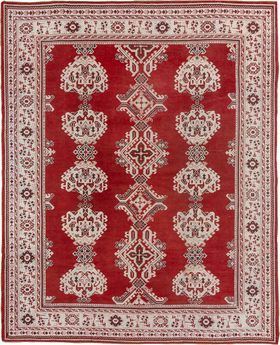 3' x 11' one-of-a-kind handmade vintage Tulu runner rug. Color palette: terracotta, ivory, crimson, charcoal, brown, red
