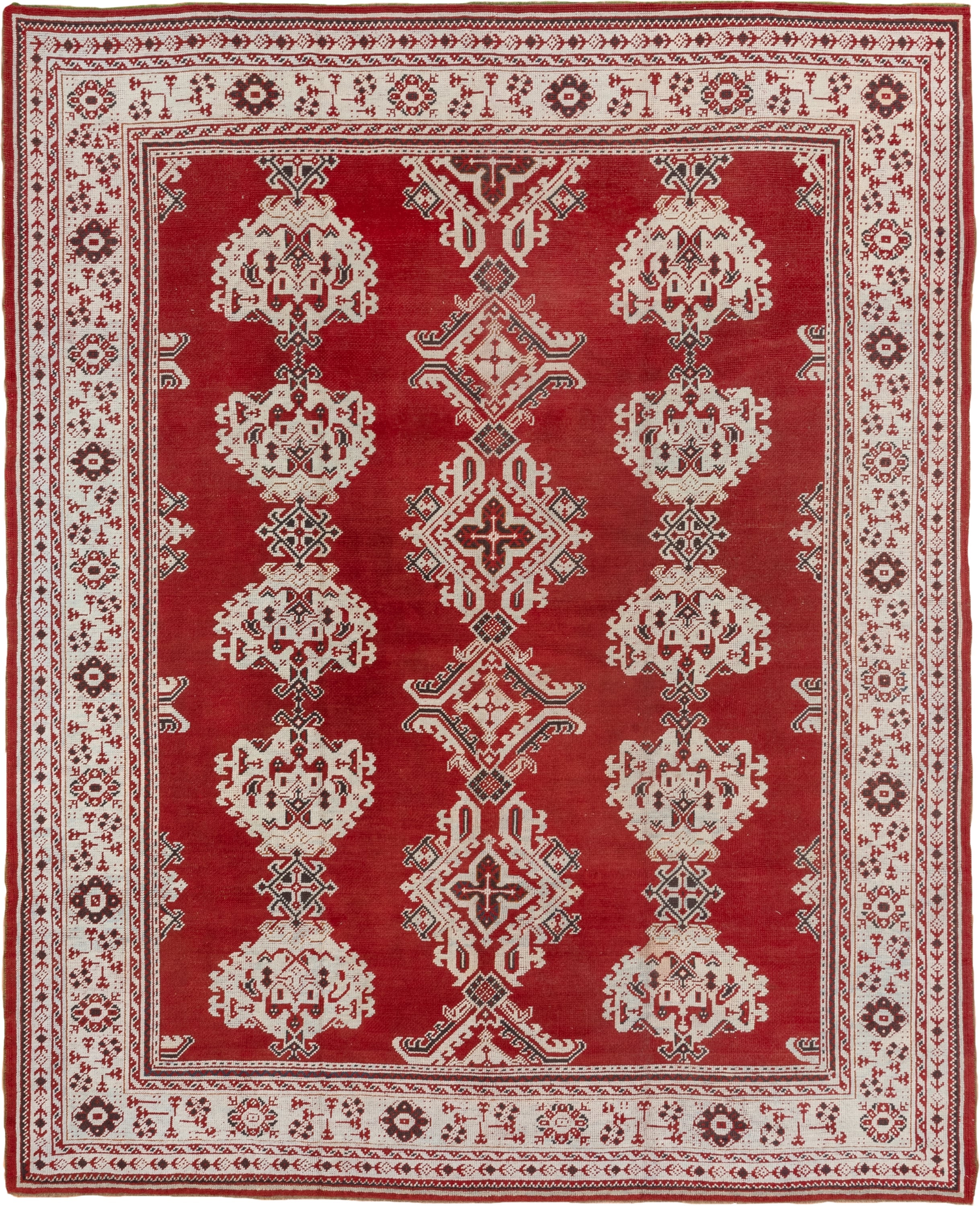 3' x 11' one-of-a-kind handmade vintage Tulu runner rug. Color palette: terracotta, ivory, crimson, charcoal, brown, red
