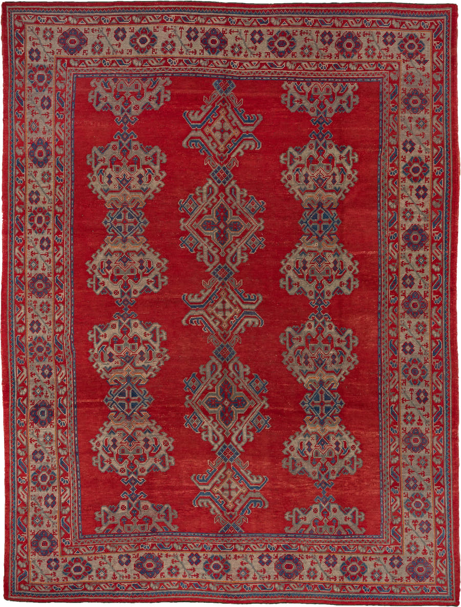 2' x 10' one-of-a-kind handmade vintage Tulu runner rug. Color palette: red, ivory, blue gray, taupe, crimson, gray, blue