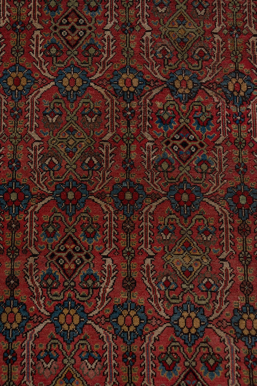2' x 14' one-of-a-kind handmade vintage Tulu runner rug. Color palette: terracotta, navy, ivory, rust, indigo, camel