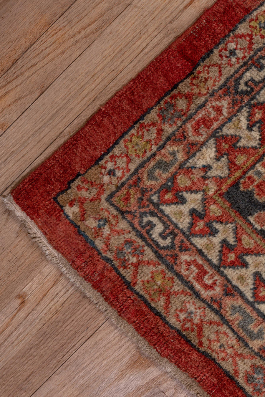 12' x 15' one-of-a-kind handmade vintage Kilim oversize rug. Color palette: terracotta, navy, ivory, camel, rust, slate