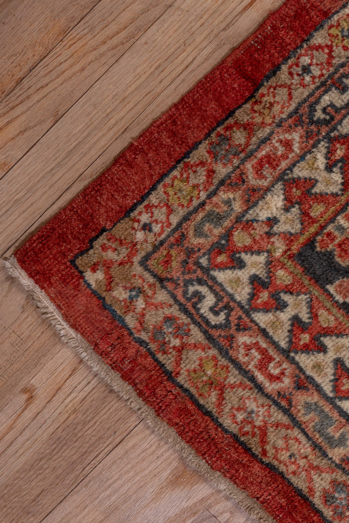 12' x 15' one-of-a-kind handmade vintage Kilim oversize rug. Color palette: terracotta, navy, ivory, camel, rust, slate