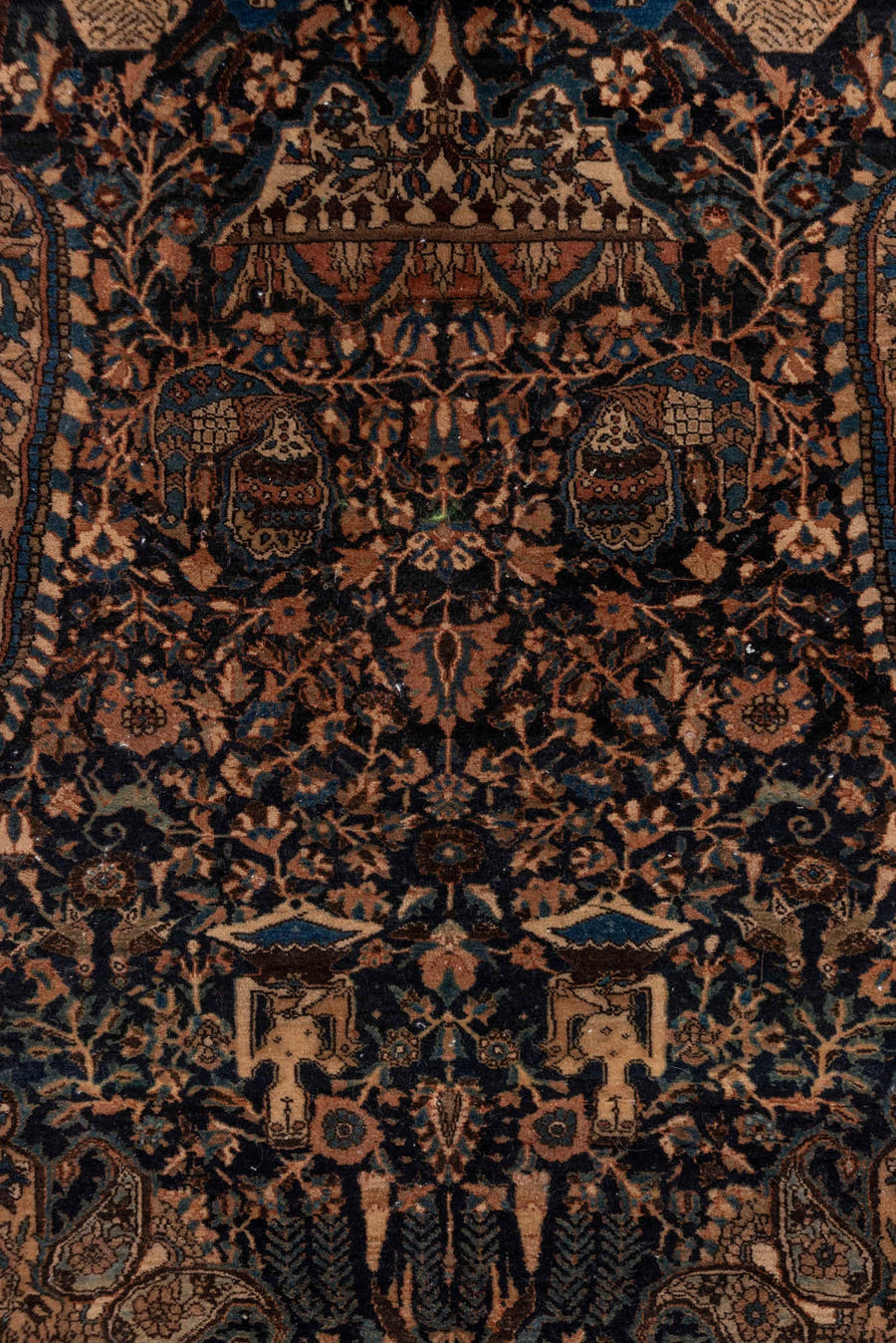 10' x 14' one-of-a-kind handmade vintage Kilim large size rug. Color palette: navy, camel, ivory, slate blue, taupe, brown