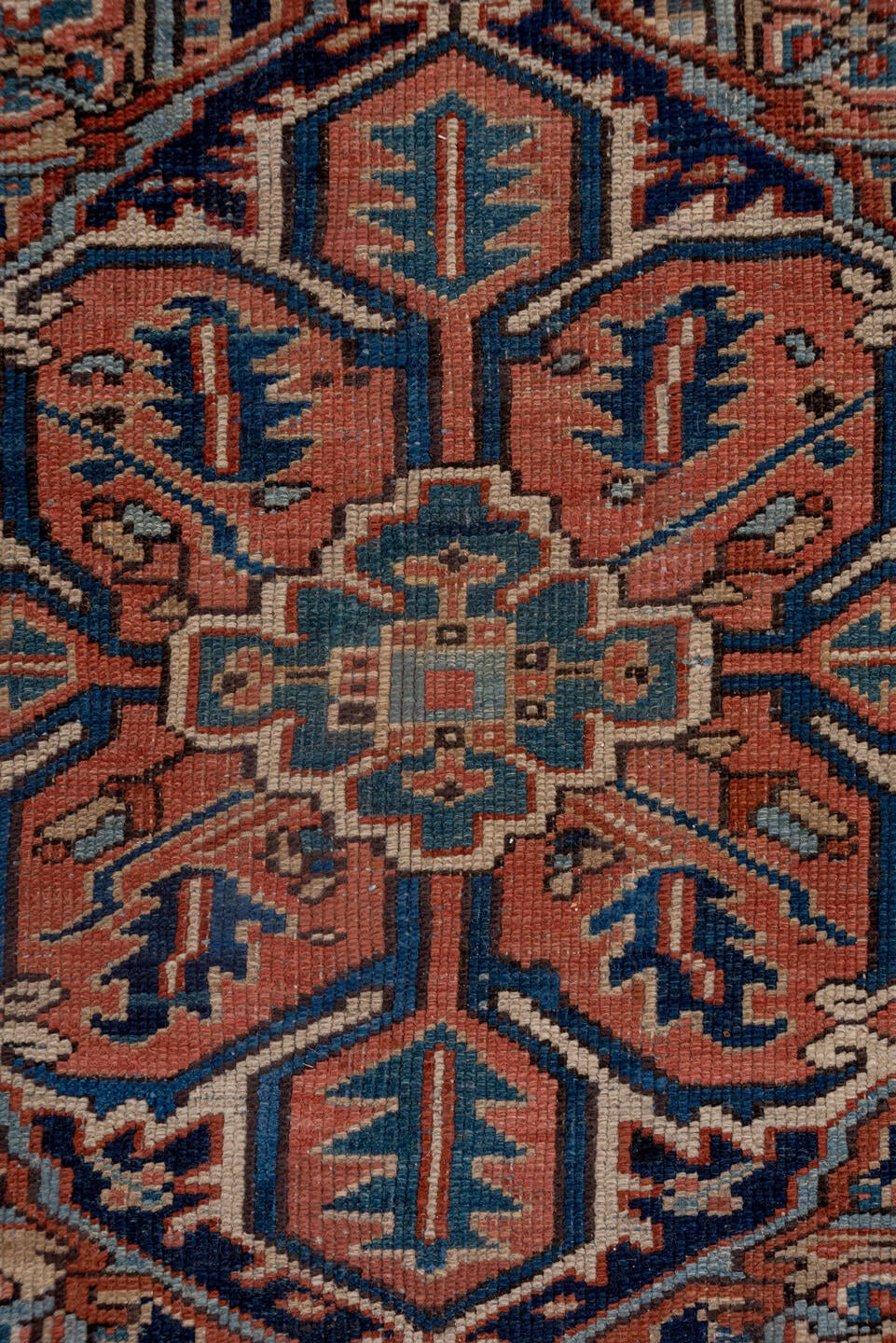 2' x 11' one-of-a-kind handmade vintage Tulu runner rug. Color palette: terracotta, navy, ivory, camel, slate blue, rust