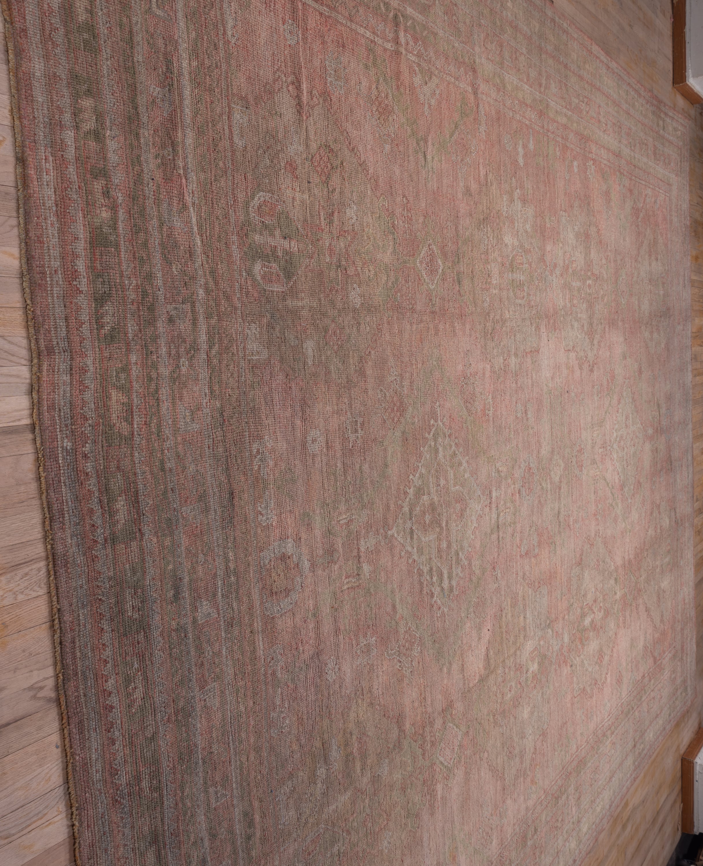 3' x 14' one-of-a-kind handmade vintage Tulu runner rug. Color palette: rose, taupe, dusty pink, camel, ivory, sage, brown
