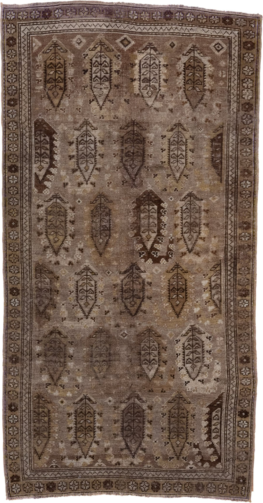 14' x 18' one-of-a-kind handmade vintage Tulu oversize rug. Color palette: taupe, camel, brown, ivory, charcoal, beige, gray
