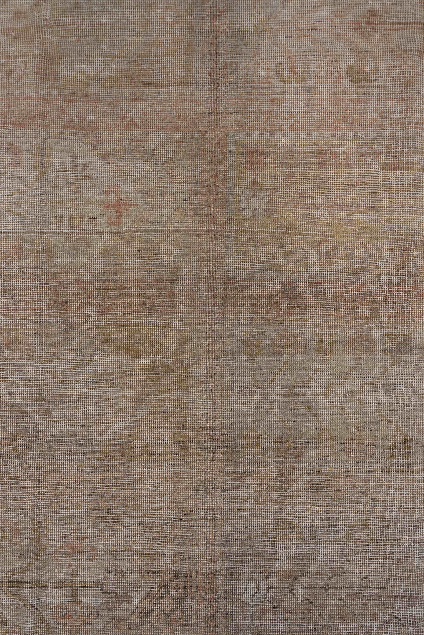 12' x 14' one-of-a-kind handmade vintage Kilim oversize rug. Color palette: taupe, blush, ivory, beige, sand, rose, camel